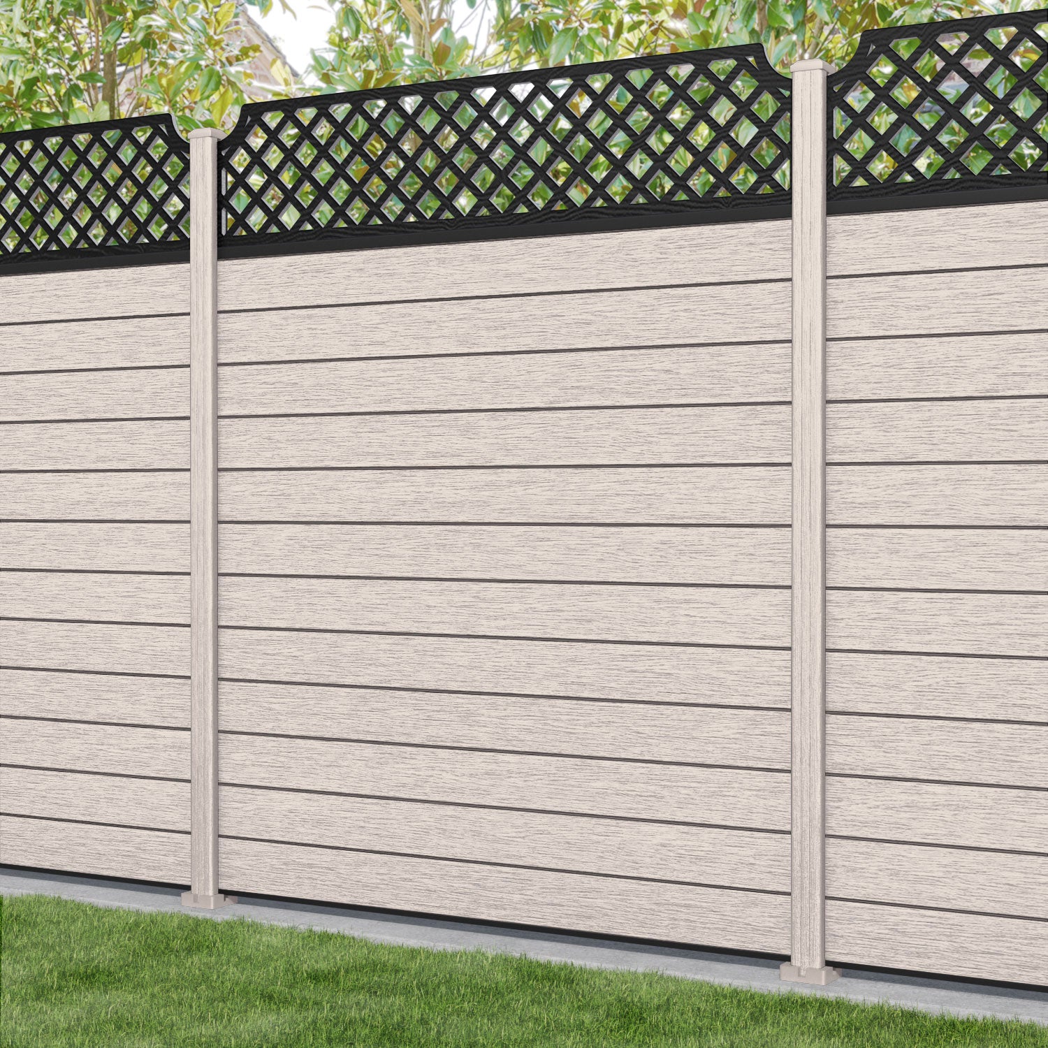 Fusion Regal Hive Fence Panel - Mid Stone - with our composite posts