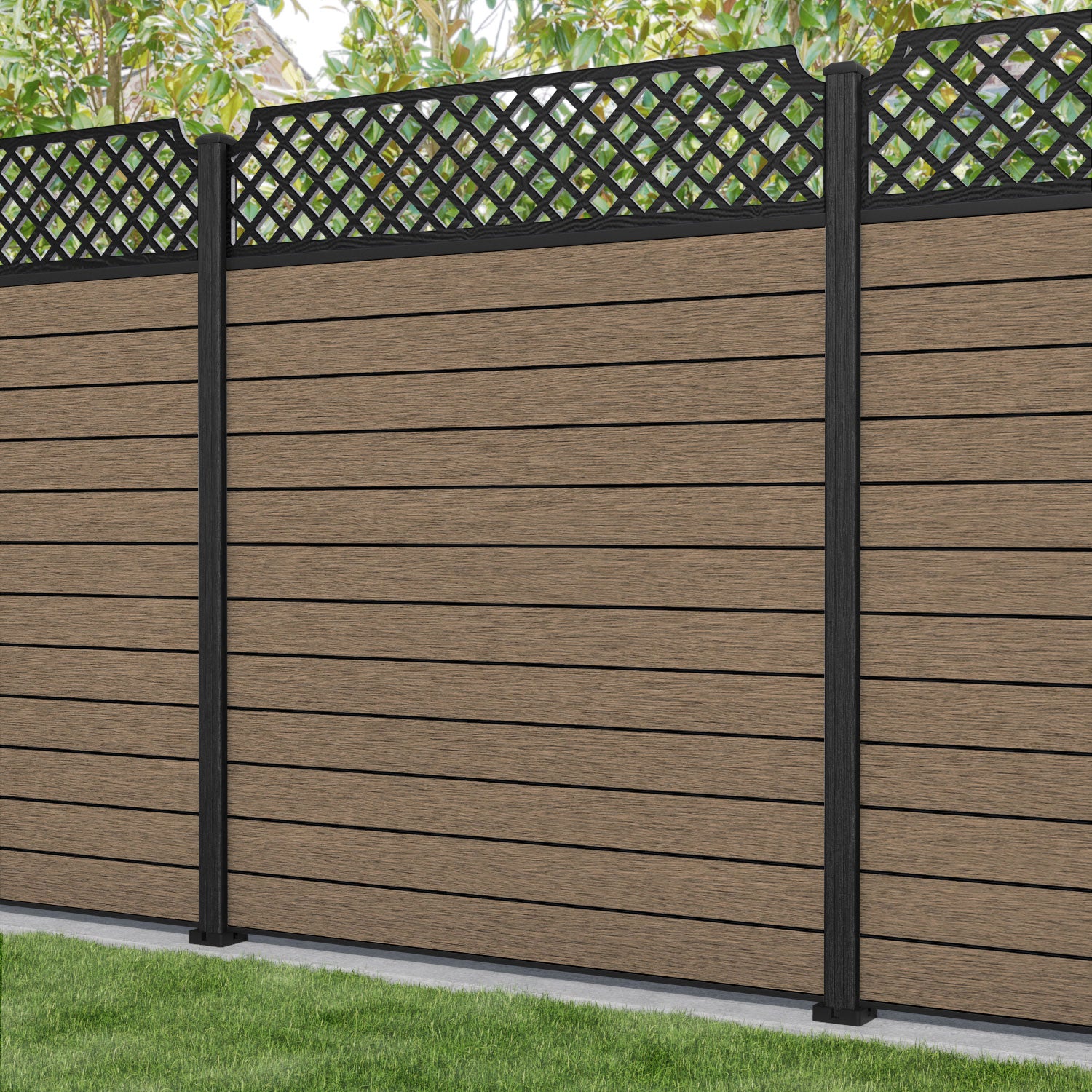 Fusion Regal Hive Fence Panel - Teak - with our composite posts