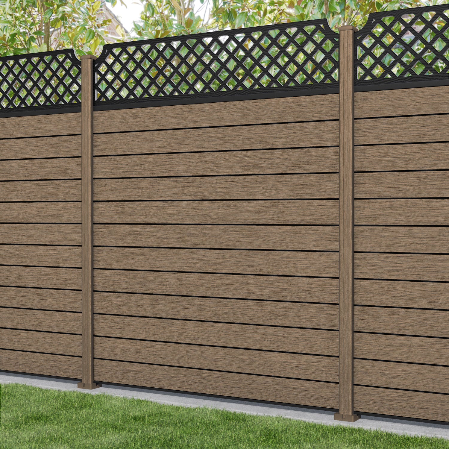 Fusion Regal Hive Fence Panel - Teak - with our composite posts