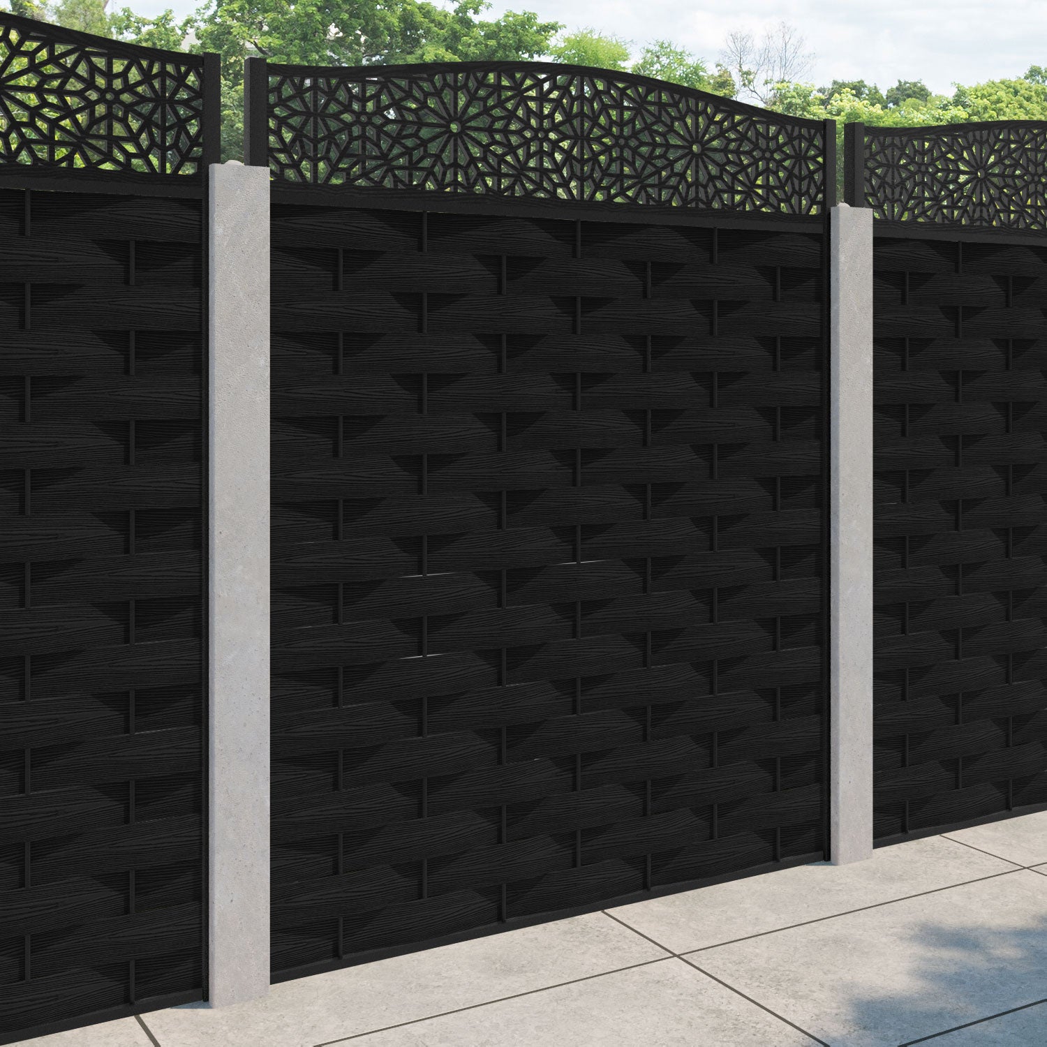 Ripple Alnara Curved Top Fence Panel - Black - for existing concrete posts
