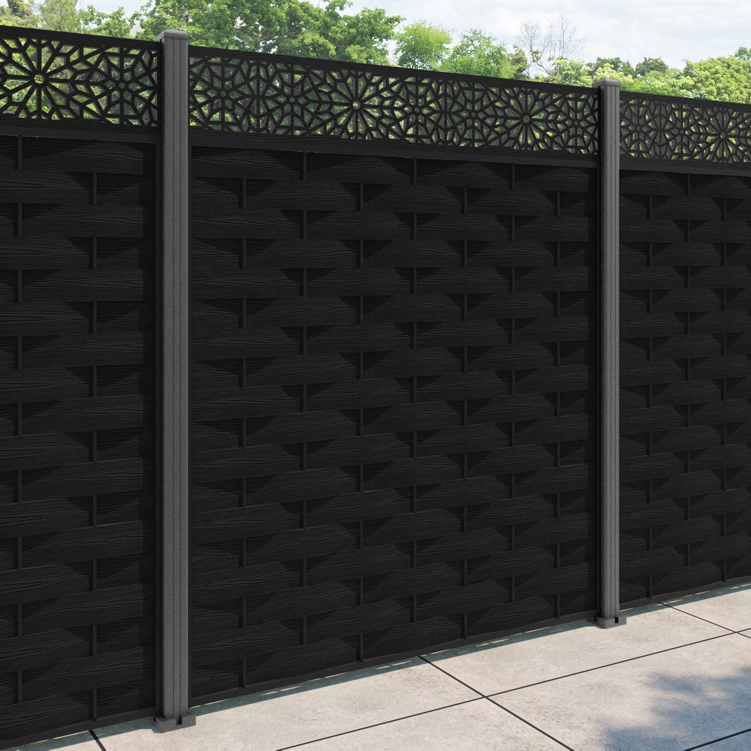 Ripple Alnara Fence Panel - Black - with our aluminium posts