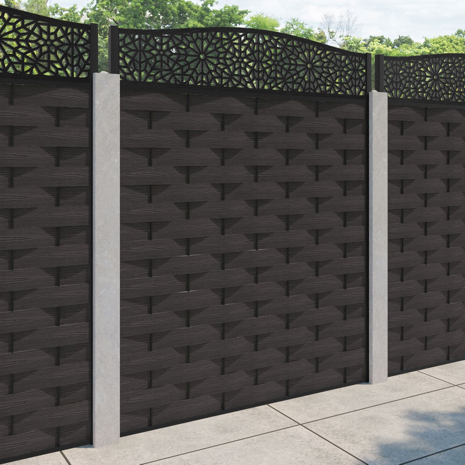 Ripple Alnara Curved Top Fence Panel - Dark Oak - for existing concrete posts