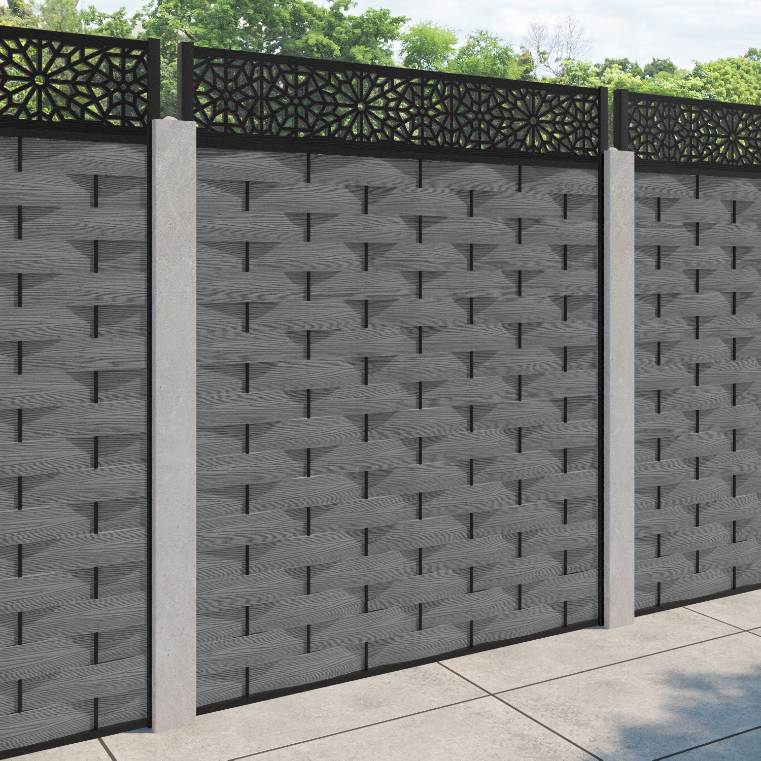 Ripple Alnara Fence Panel - Mid Grey - for existing concrete posts