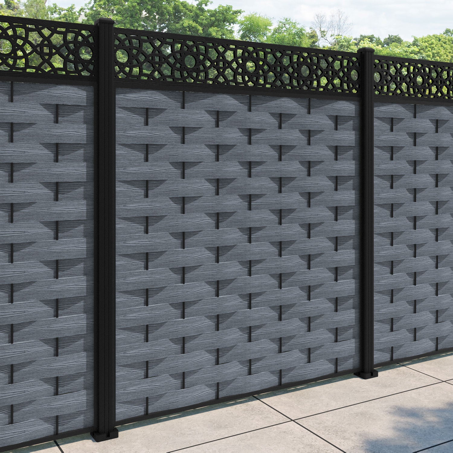 Ripple Ambar Fence Panel - Anthracite - with our aluminium posts