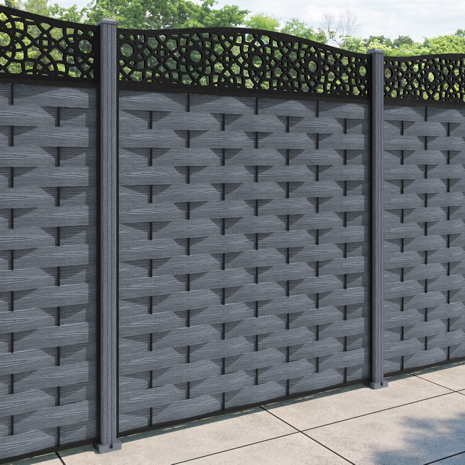 Ripple Ambar Curved Top Fence Panel - Anthracite - with our composite posts