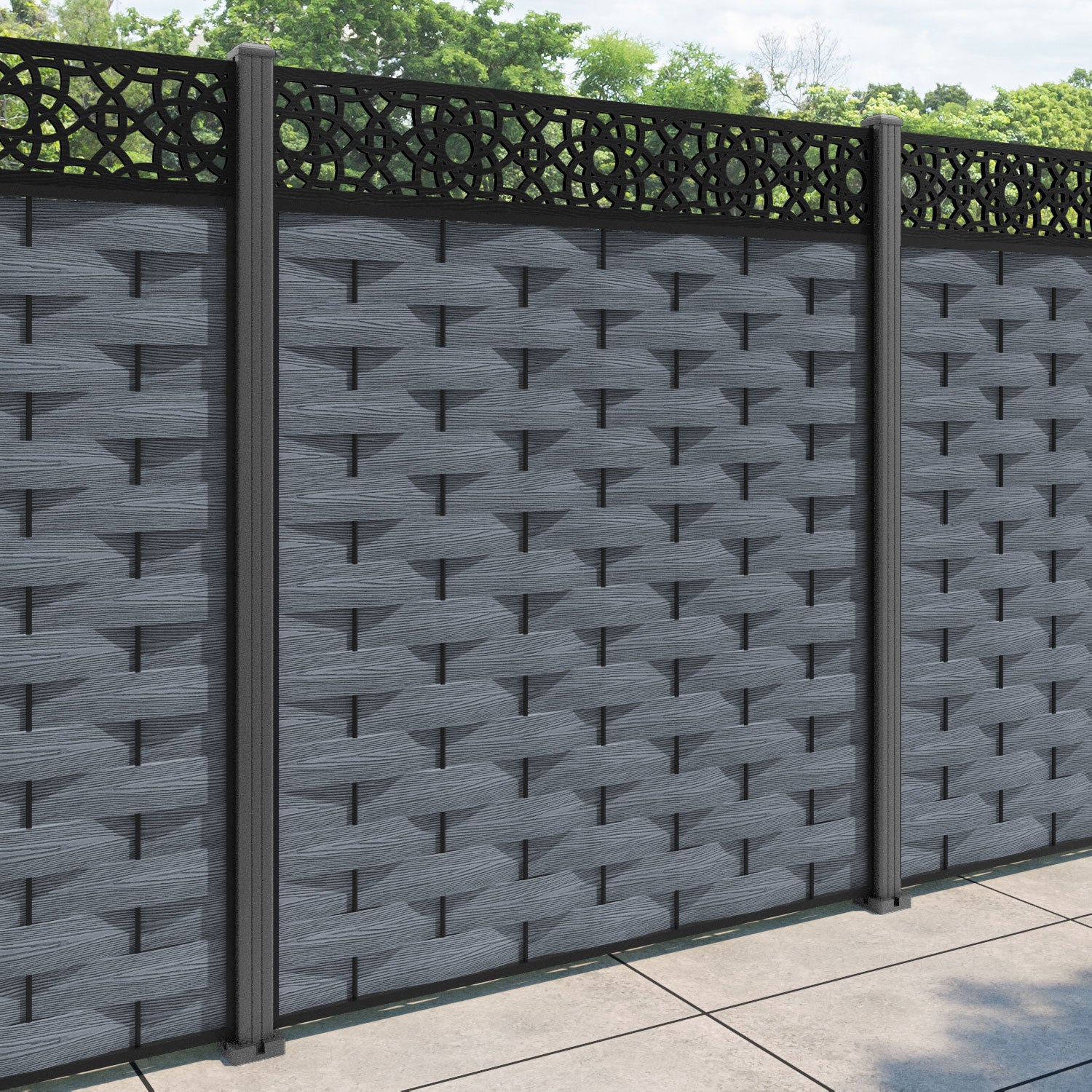 Ripple Ambar Fence Panel - Anthracite - with our aluminium posts