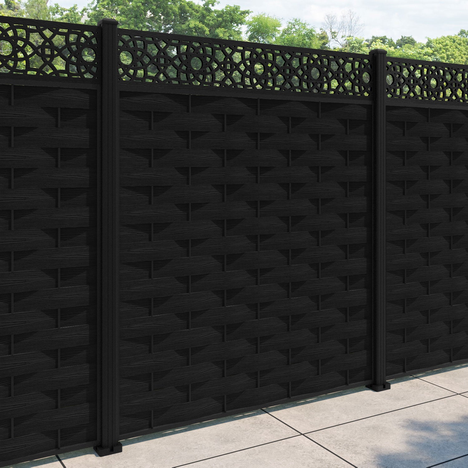 Ripple Ambar Fence Panel - Black - with our aluminium posts