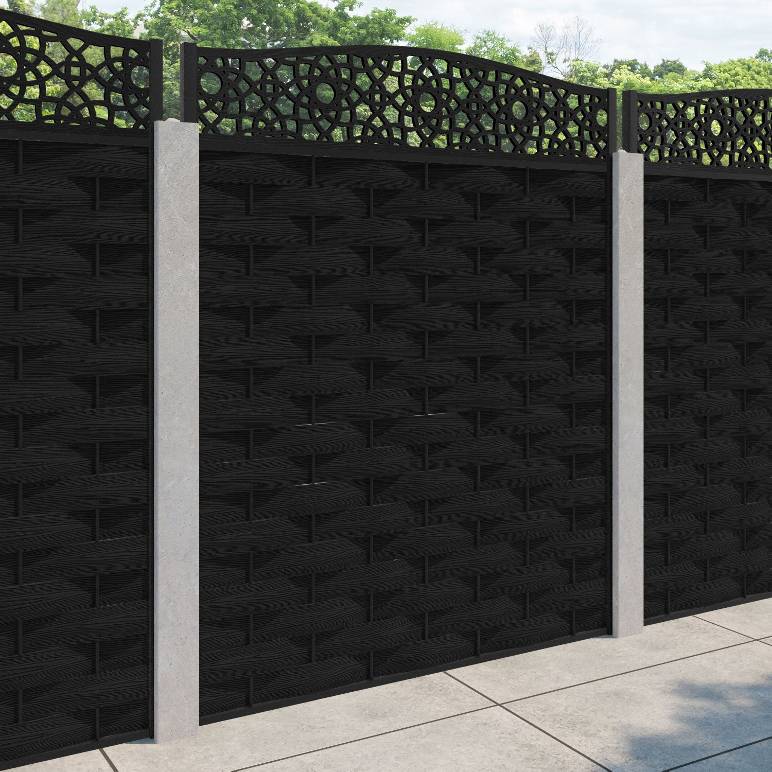 Ripple Ambar Curved Top Fence Panel - Black - for existing concrete posts