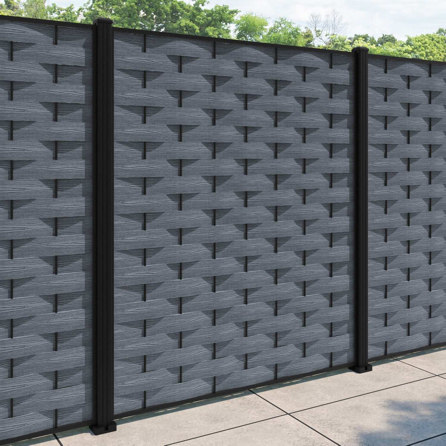 Ripple Fence Panel - Anthracite - with our aluminium posts