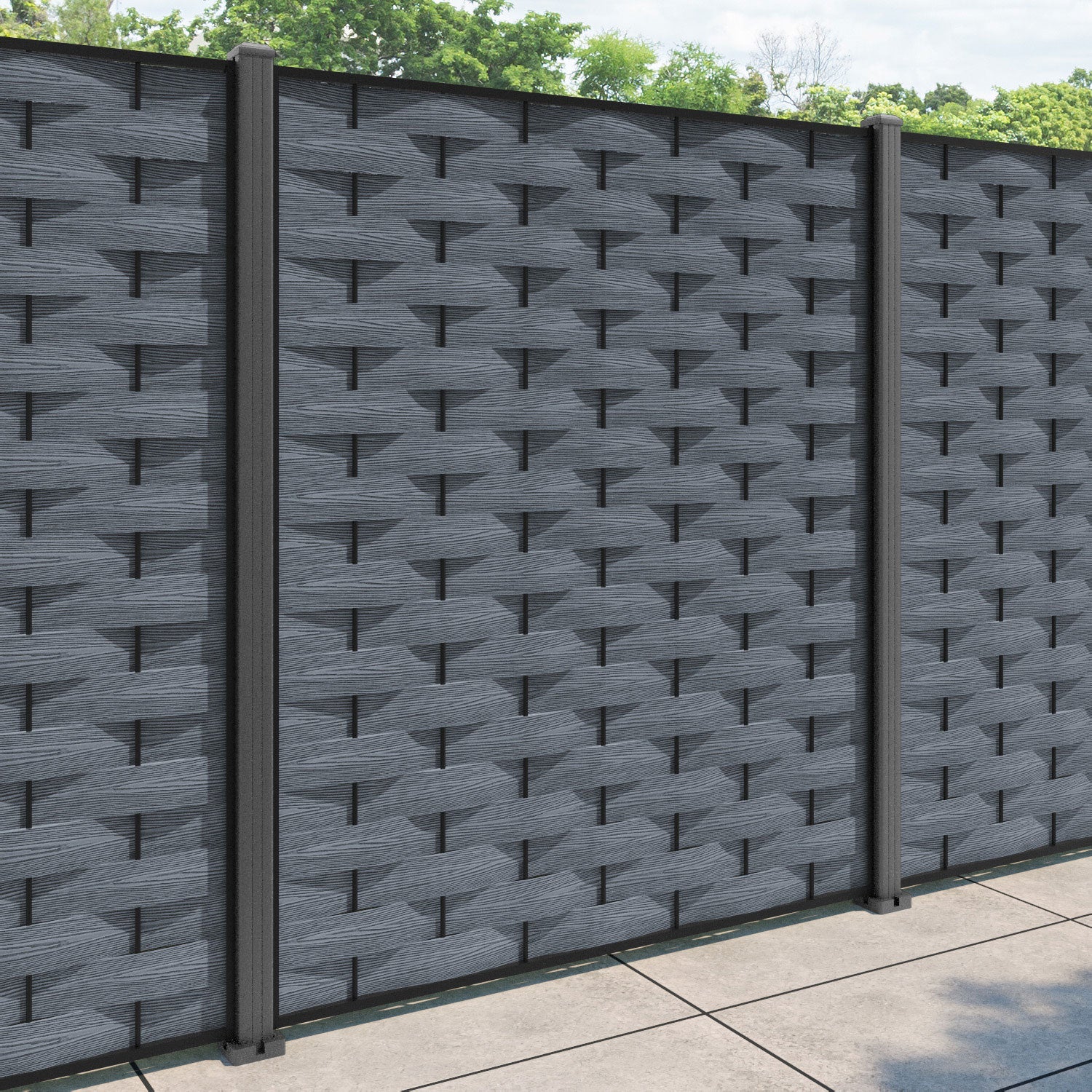 Ripple Fence Panel - Anthracite - with our aluminium posts