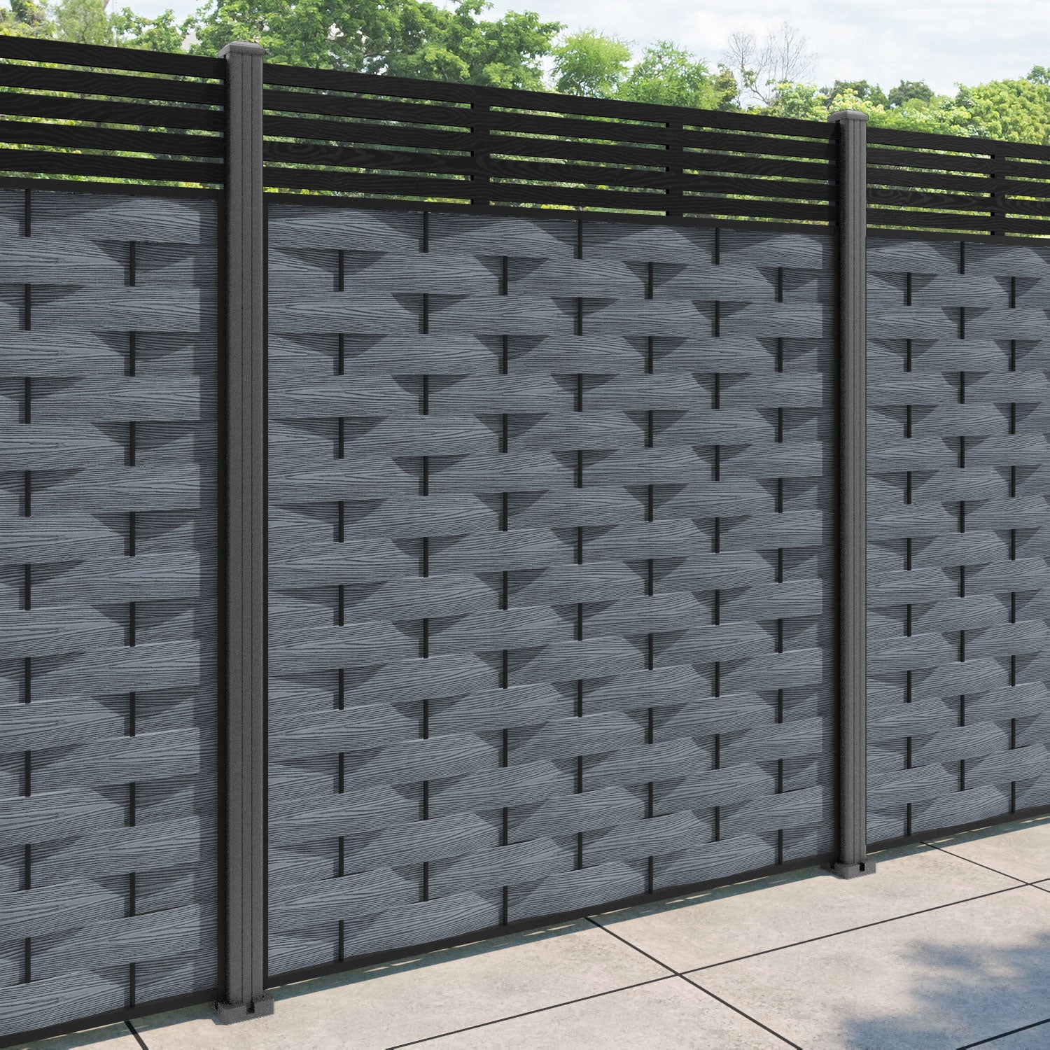 Ripple Aspen Fence Panel - Anthracite - with our aluminium posts
