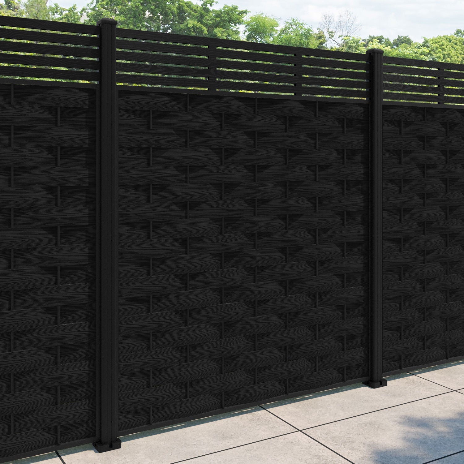 Ripple Aspen Fence Panel - Black - with our aluminium posts