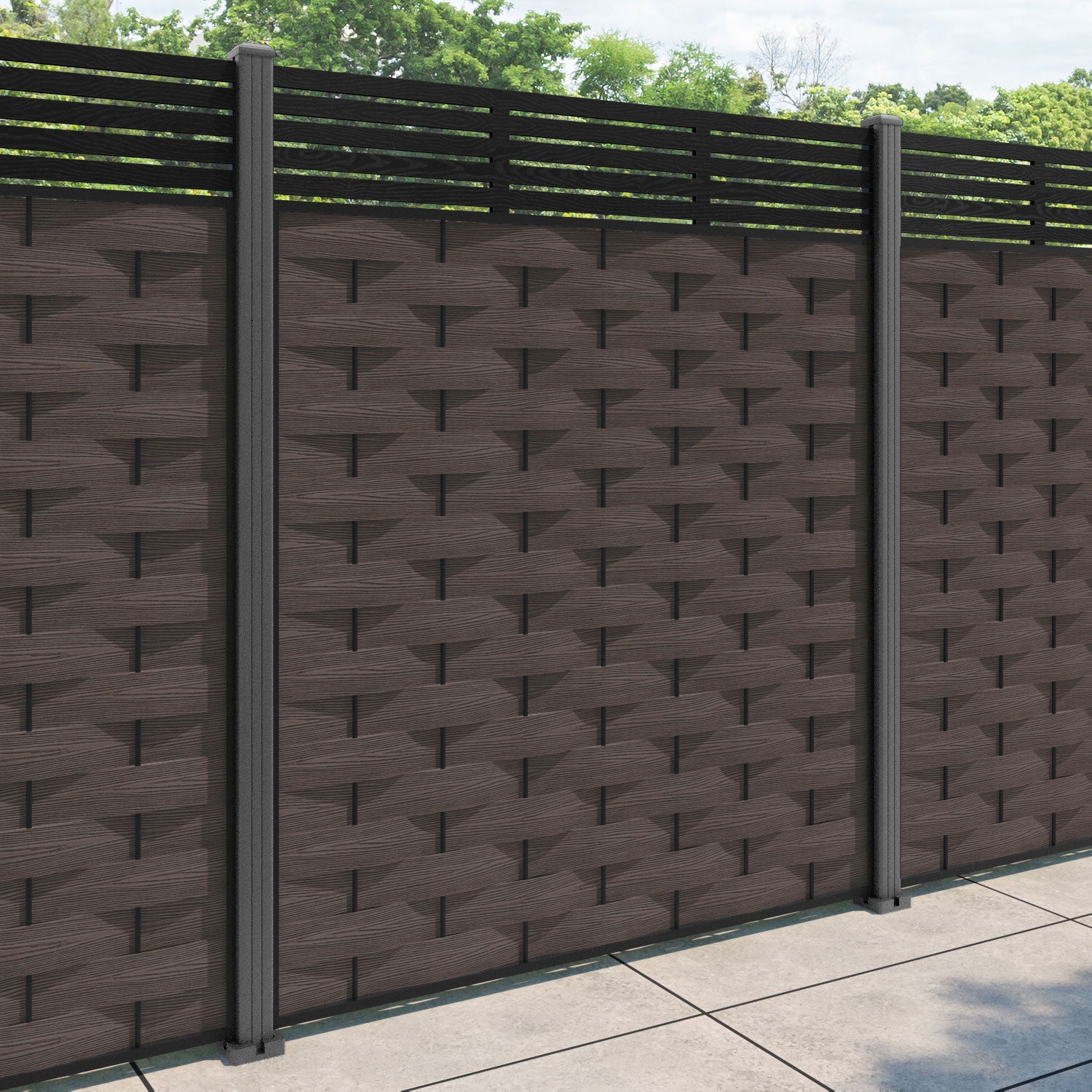 Ripple Aspen Fence Panel - Mid Brown - with our aluminium posts