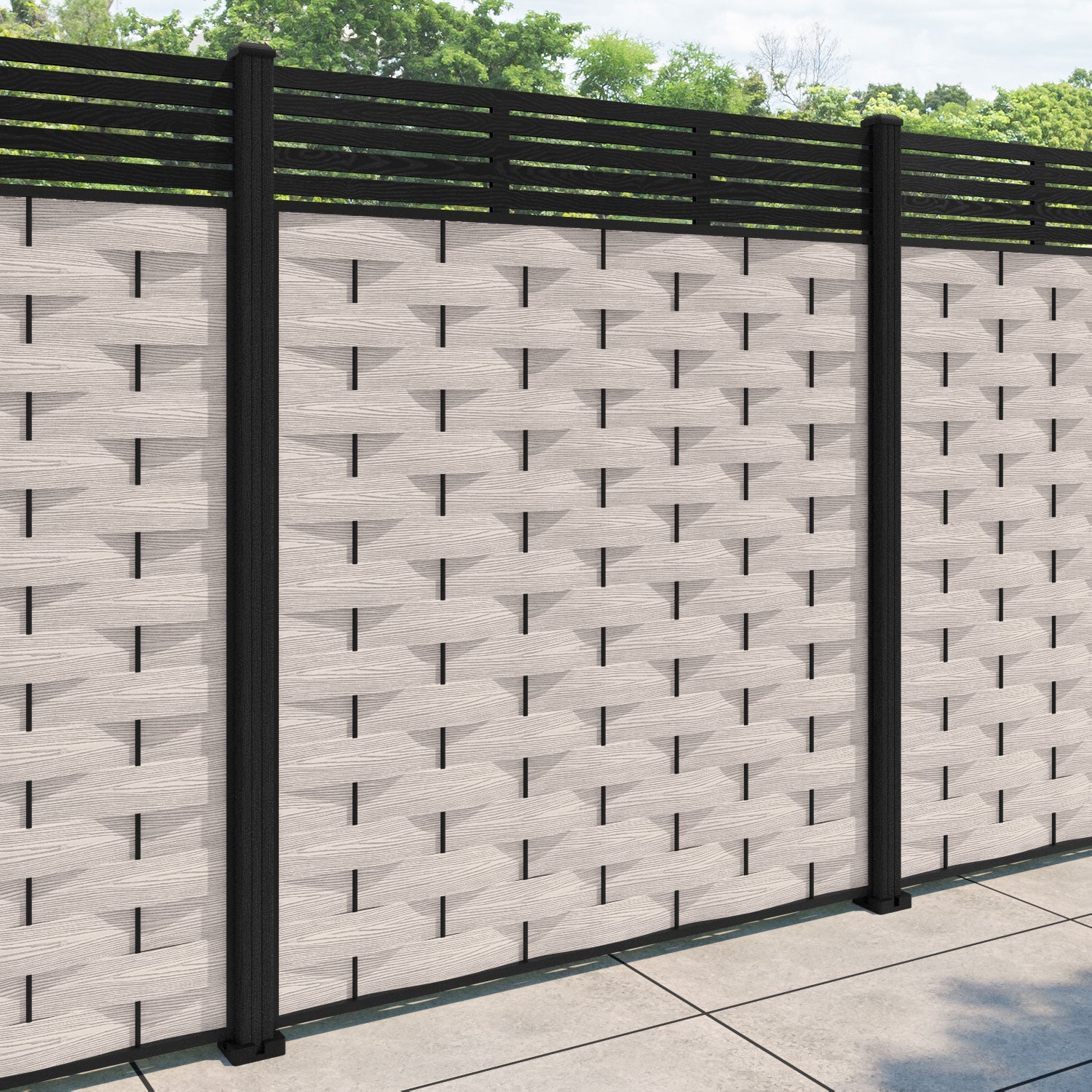 Ripple Aspen Fence Panel - Mid Stone - with our composite posts
