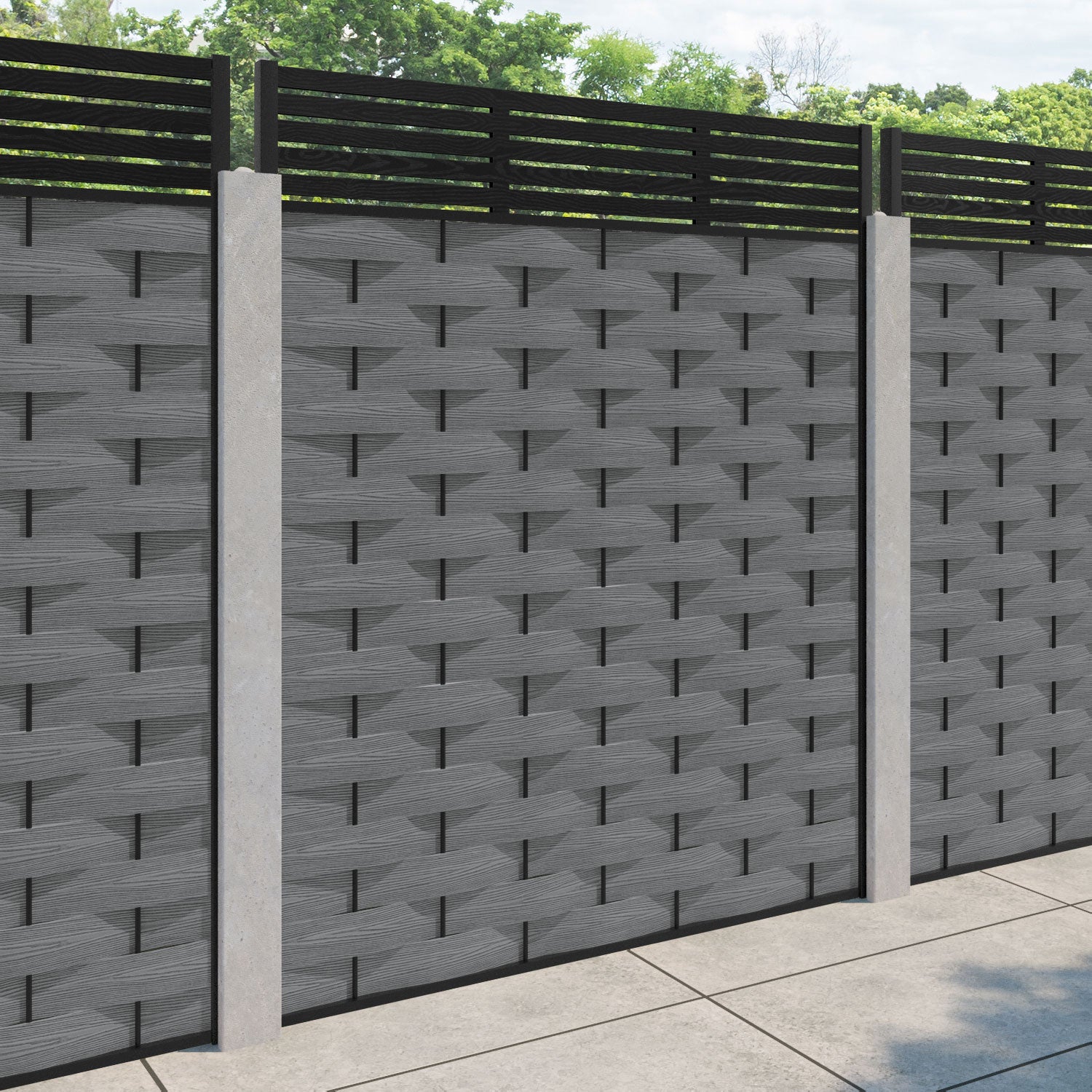 Ripple Aspen Fence Panel - Mid Grey - for existing concrete posts