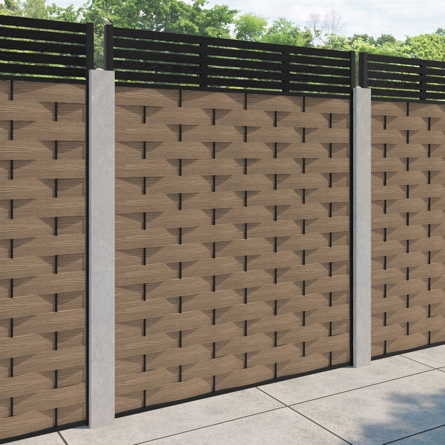 Ripple Aspen Fence Panel - Teak - for existing concrete posts
