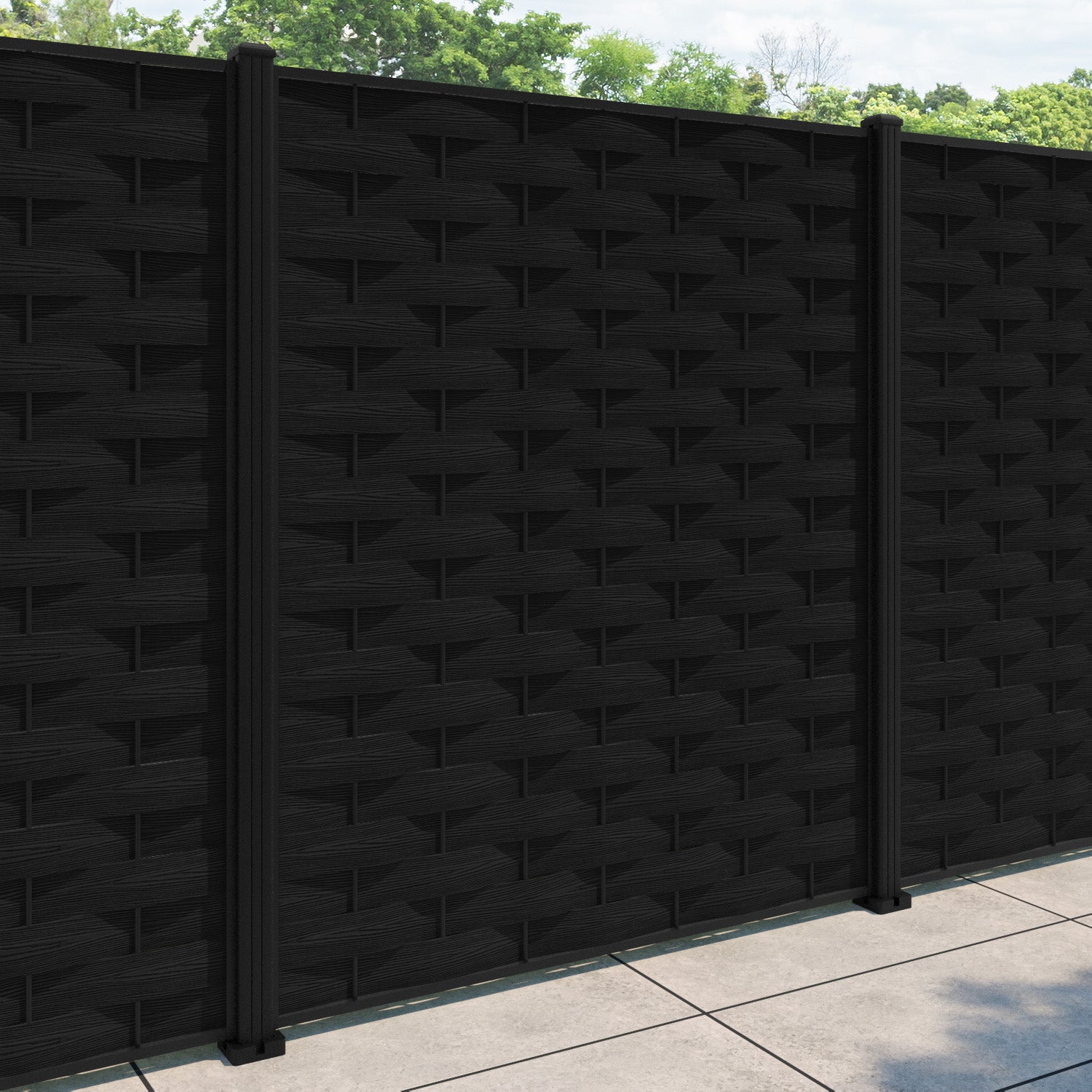 Ripple Fence Panel - Black - with our aluminium posts