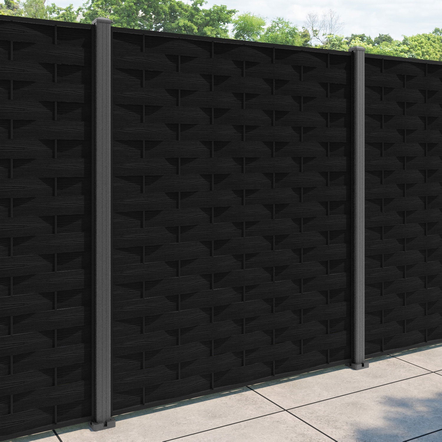 Ripple Fence Panel - Black - with our aluminium posts