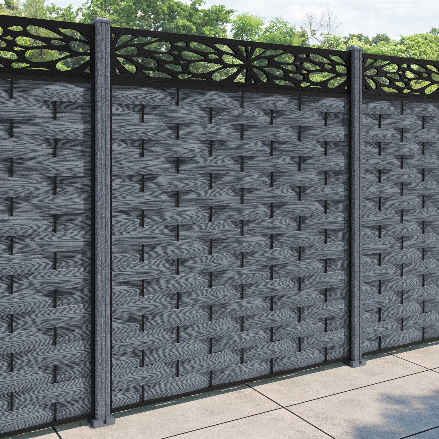 Ripple Blossom Fence Panel - Anthracite - with our composite posts