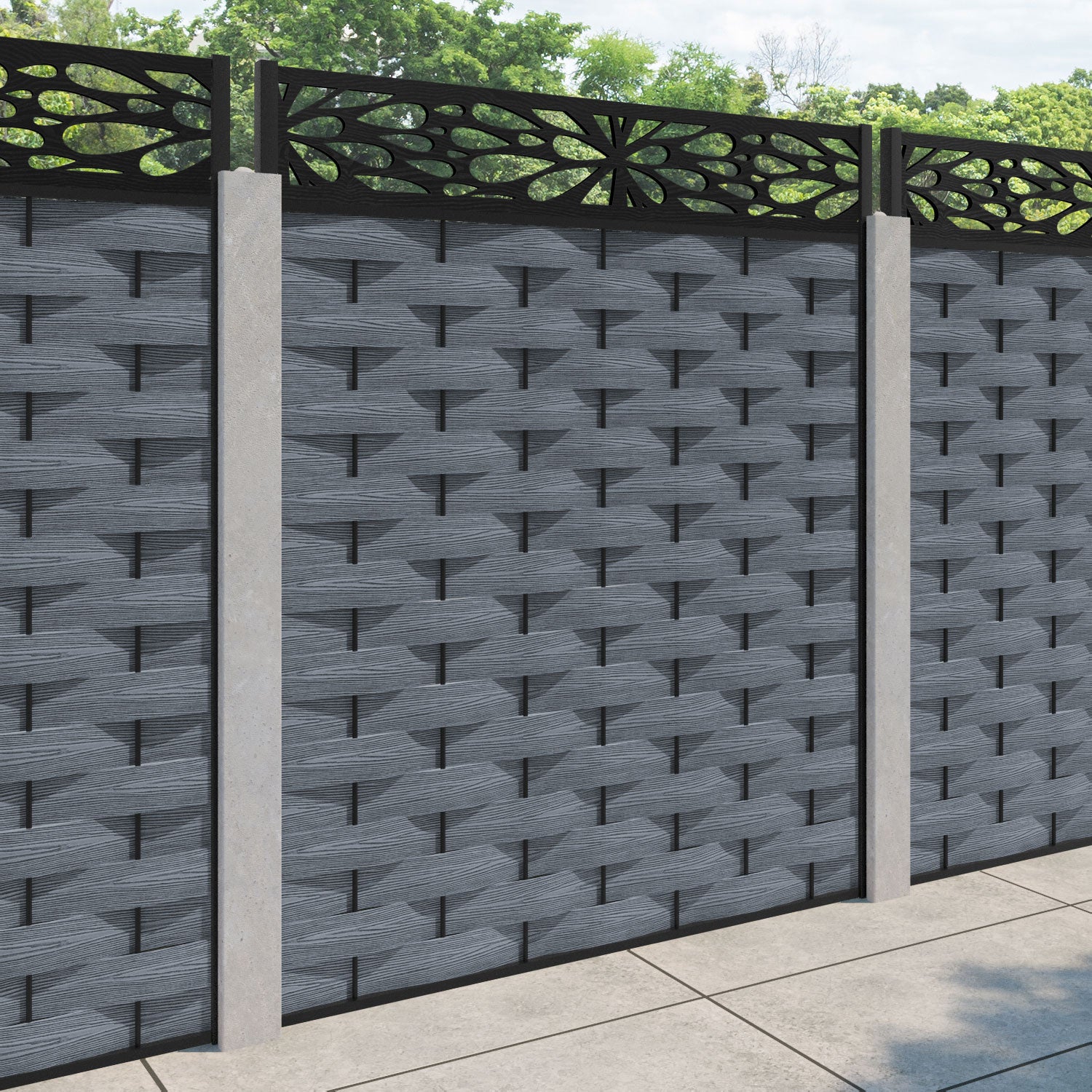 Ripple Blossom Fence Panel - Anthracite - for existing concrete posts