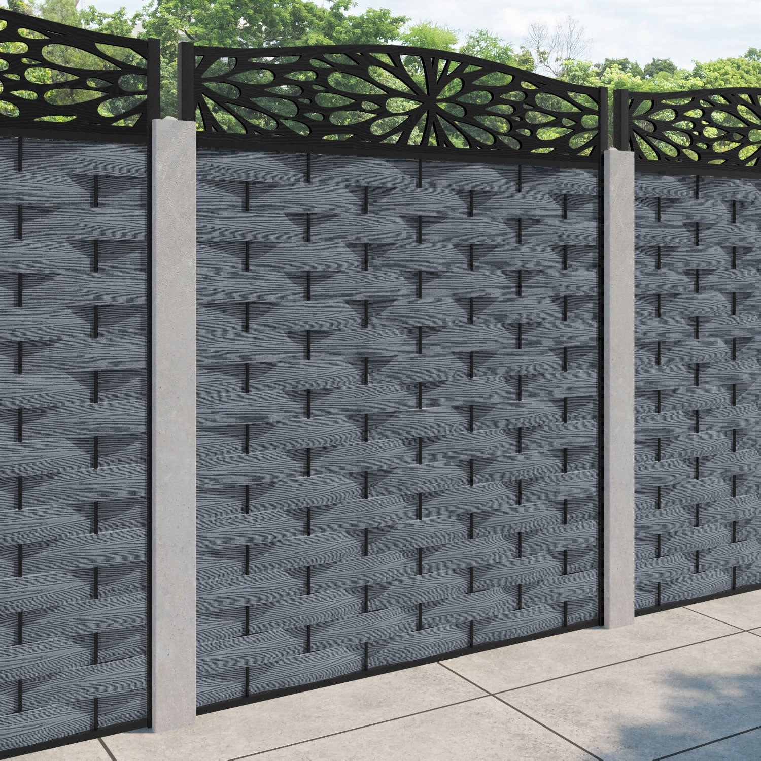 Ripple Blossom Curved Top Fence Panel - Anthracite - for existing concrete posts