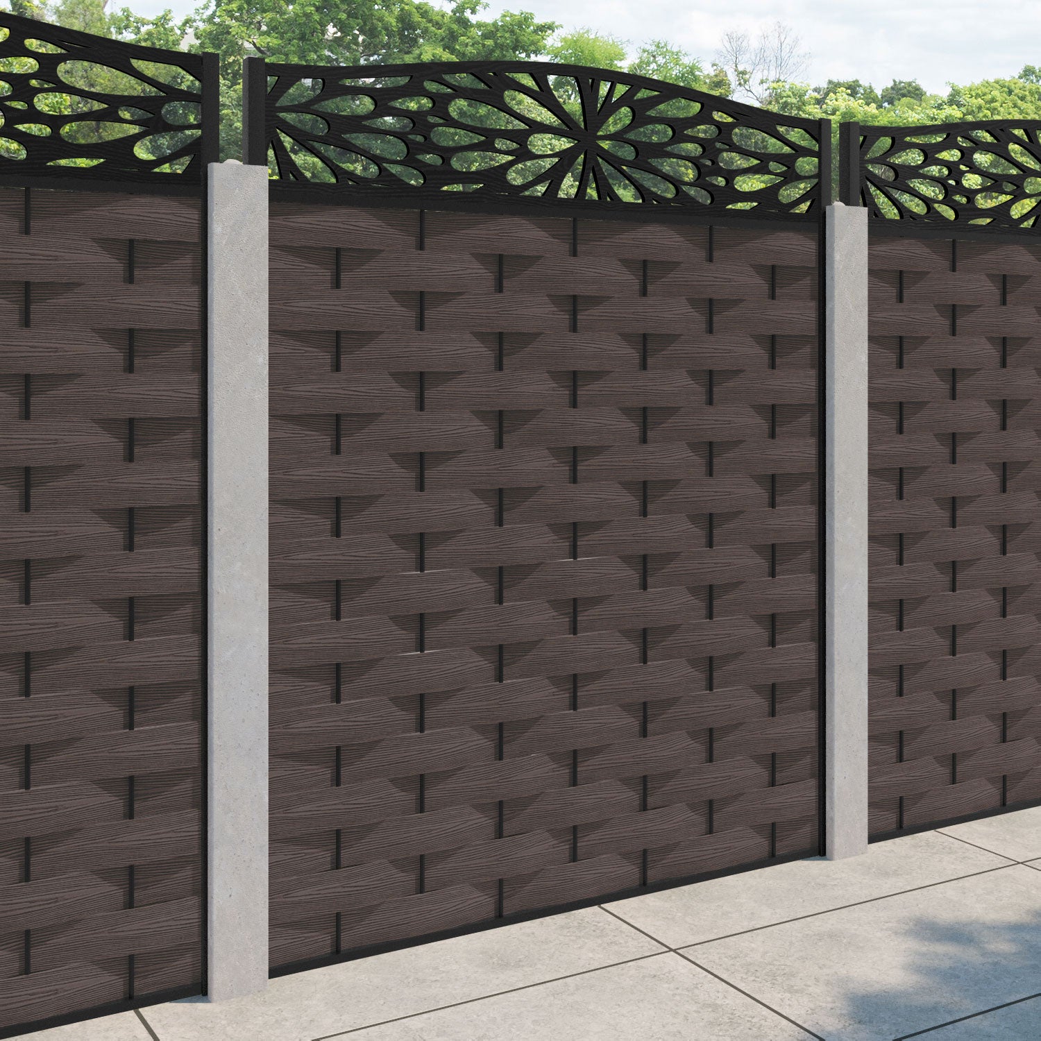 Ripple Blossom Curved Top Fence Panel - Mid Brown - for existing concrete posts