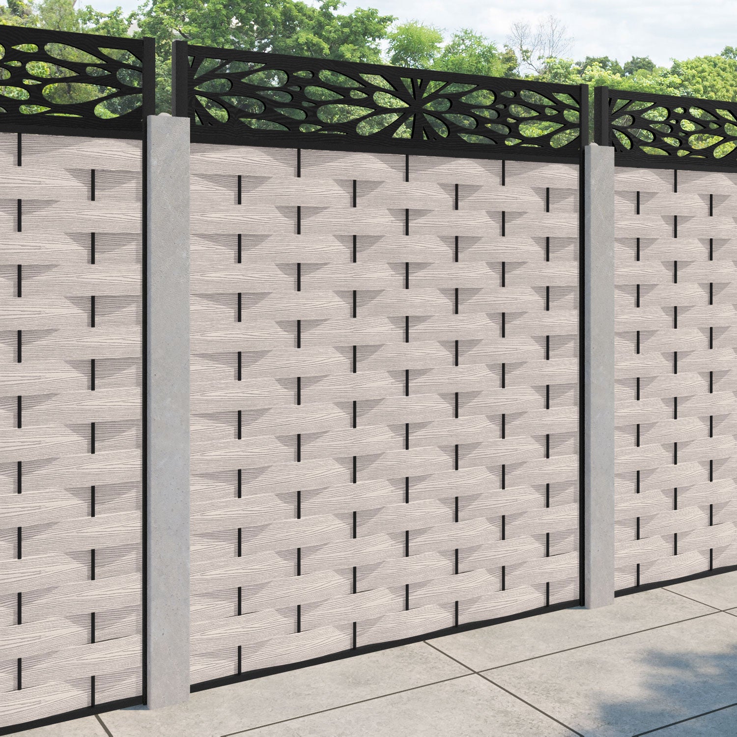 Ripple Blossom Fence Panel - Mid Stone - for existing concrete posts