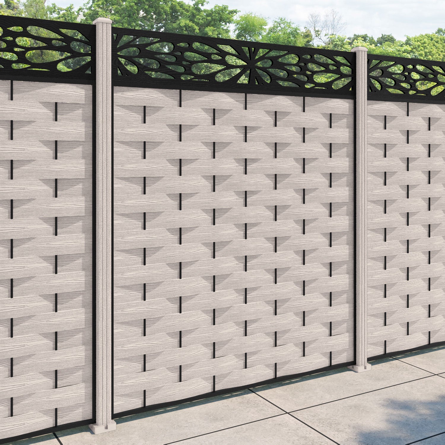 Ripple Blossom Fence Panel - Mid Stone - with our composite posts