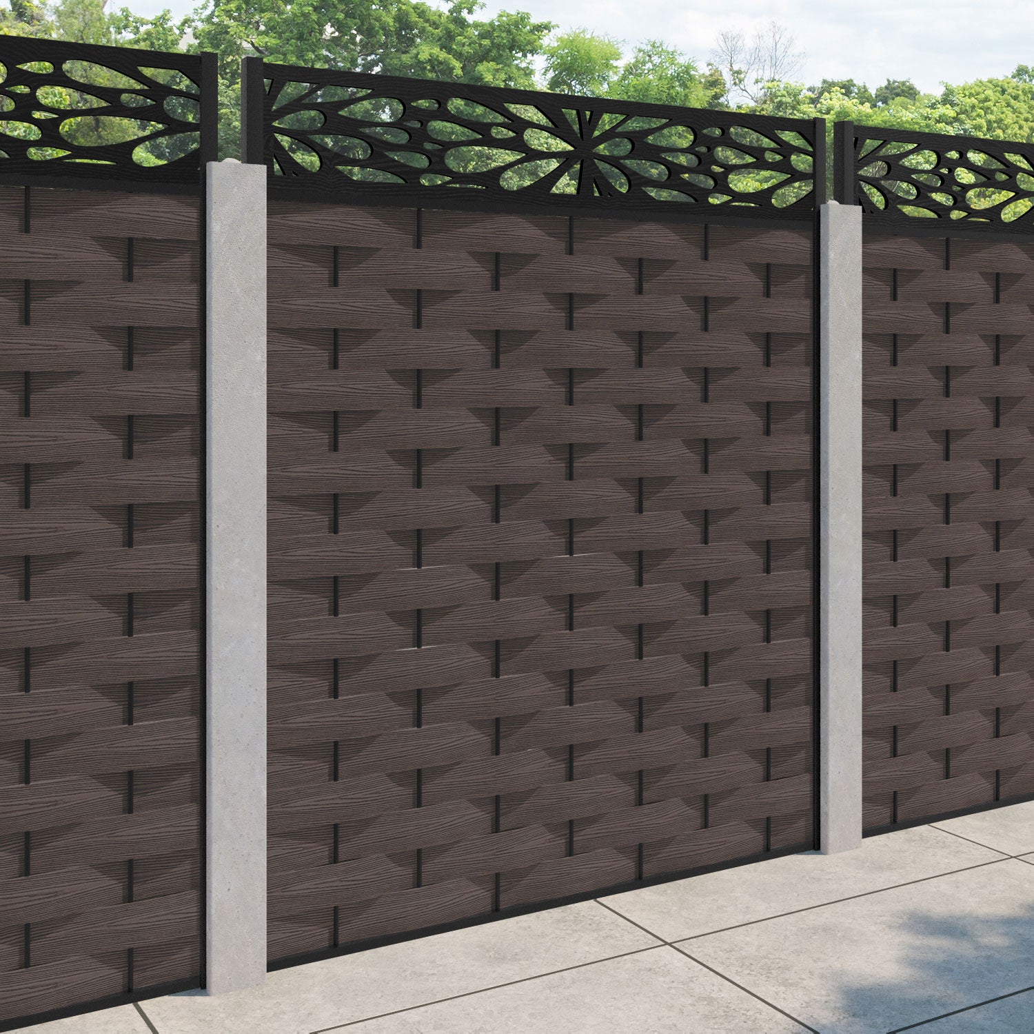 Ripple Blossom Fence Panel - Mid Brown - for existing concrete posts