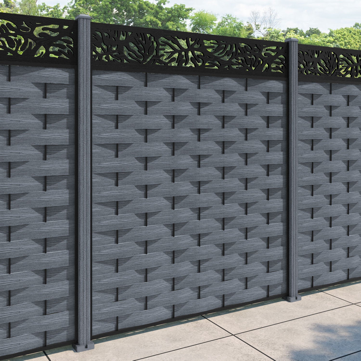 Ripple Botanic Fence Panel - Anthracite - with our composite posts