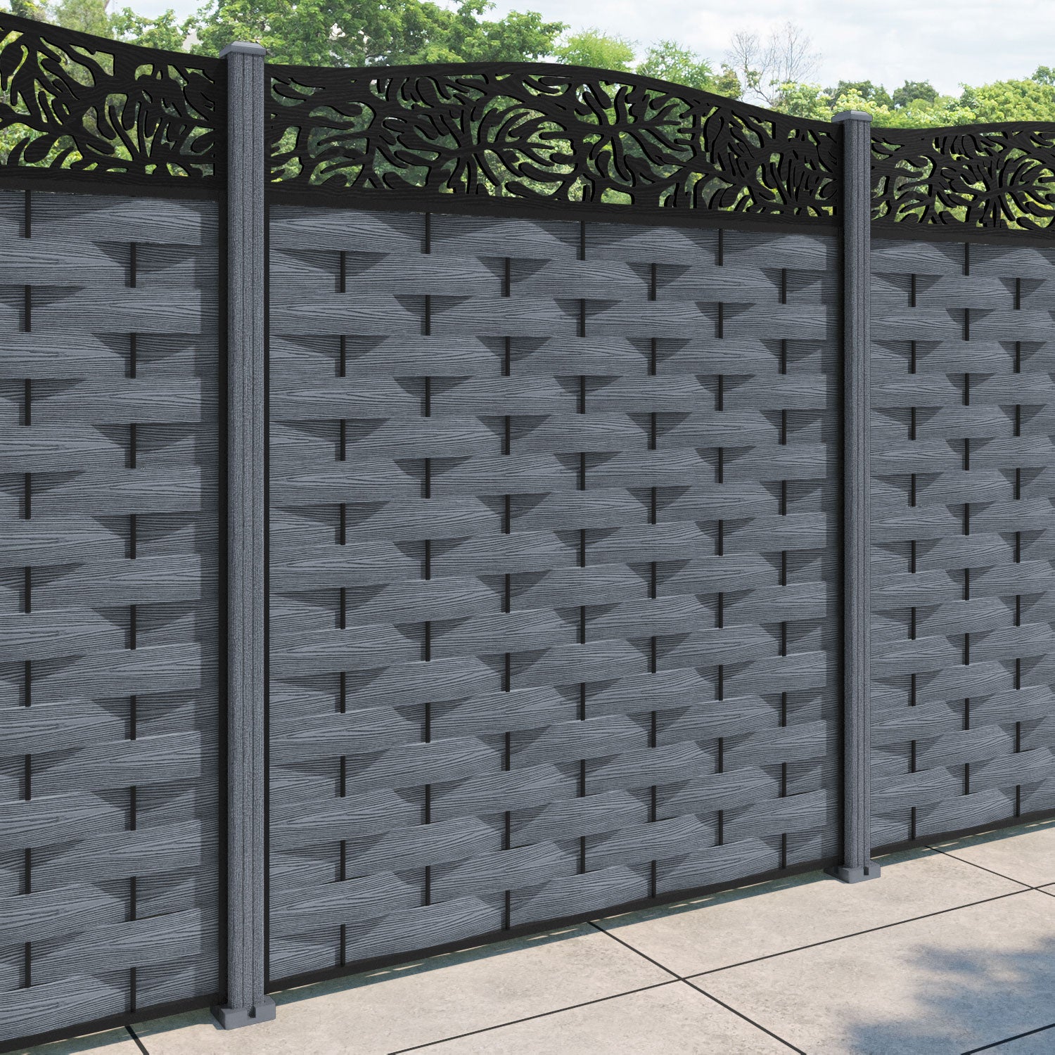 Ripple Botanic Curved Top Fence Panel - Anthracite - with our composite posts