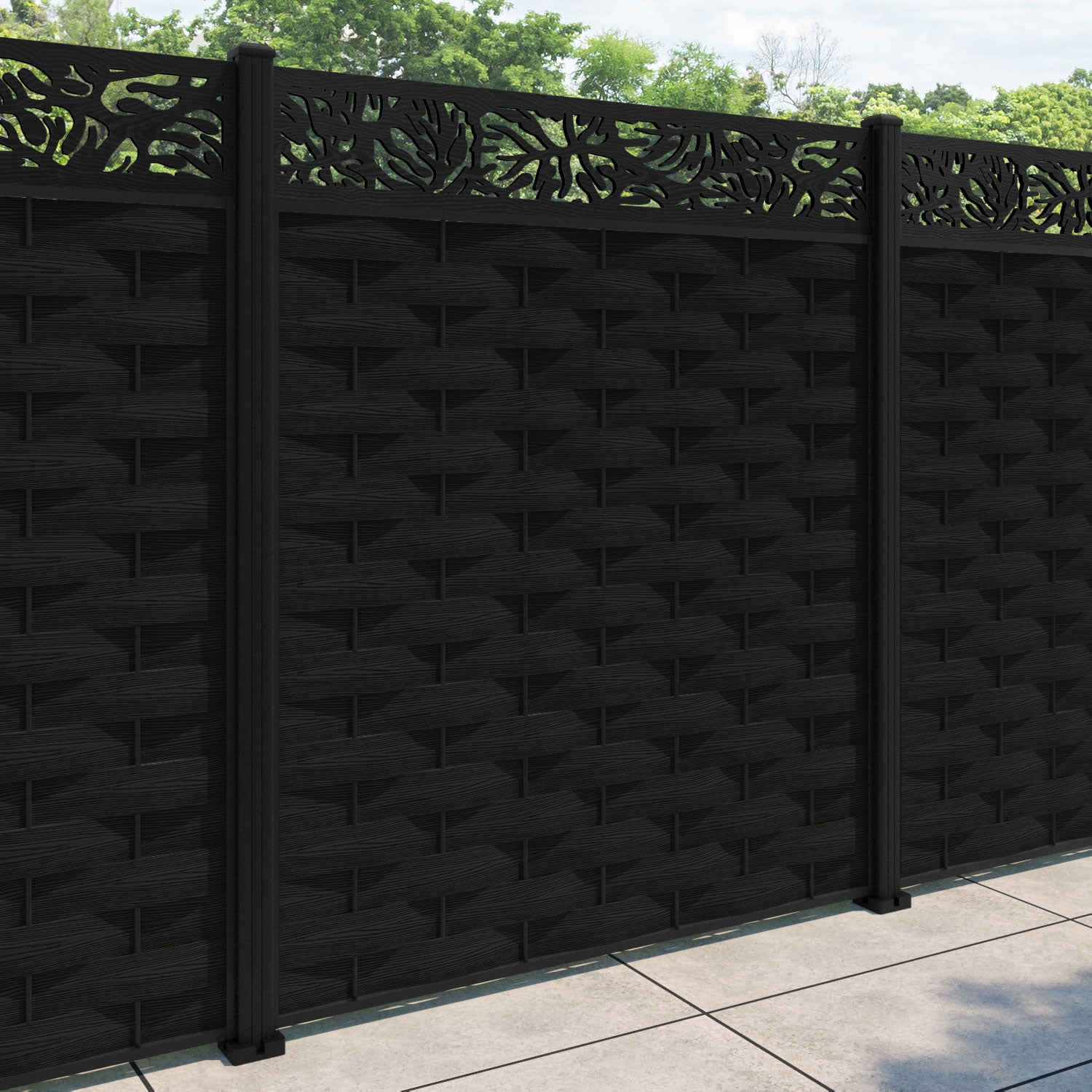 Ripple Botanic Fence Panel - Black - with our aluminium posts