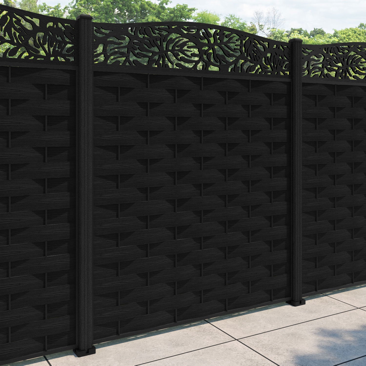 Ripple Botanic Curved Top Fence Panel - Black - with our composite posts