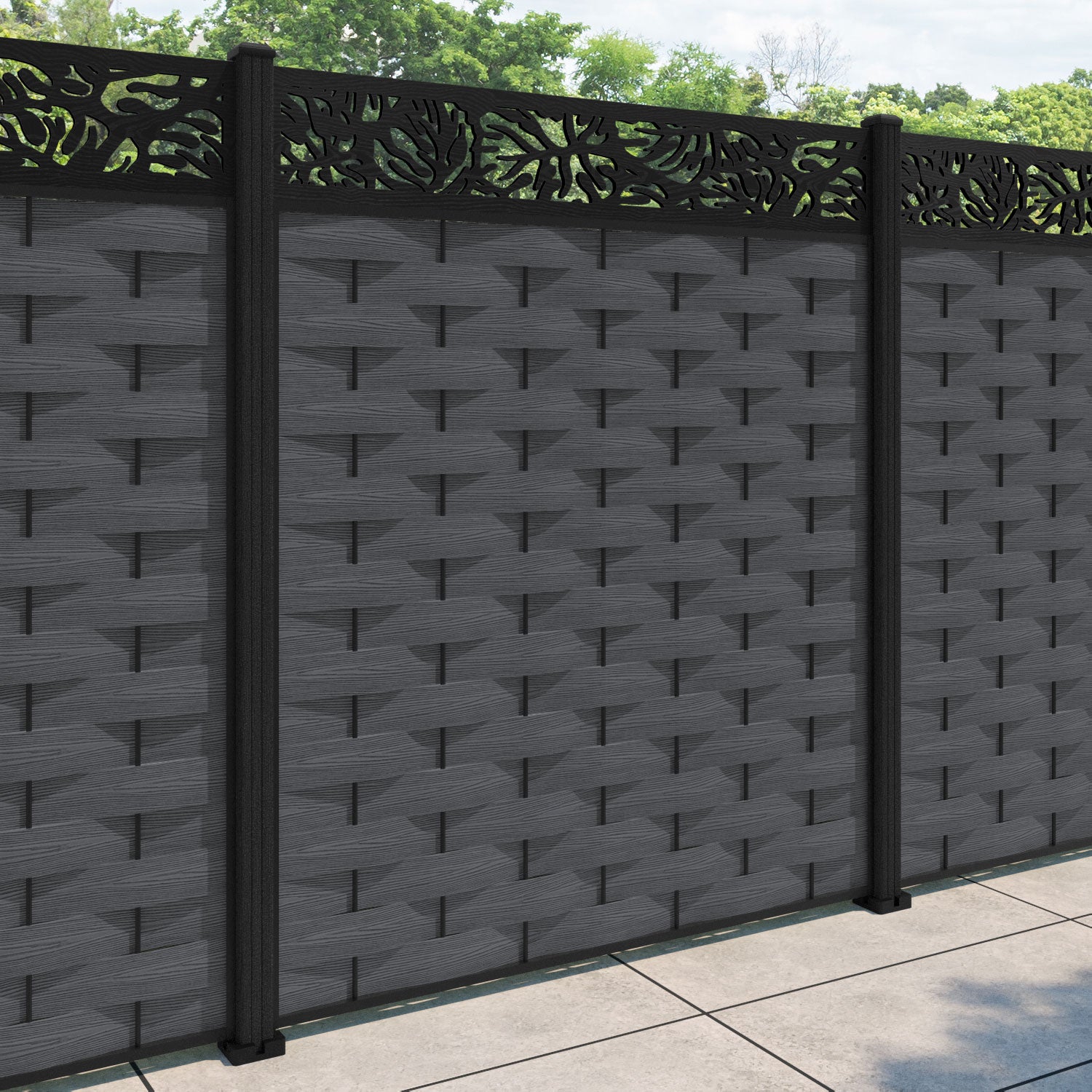 Ripple Botanic Fence Panel - Dark Grey - with our composite posts