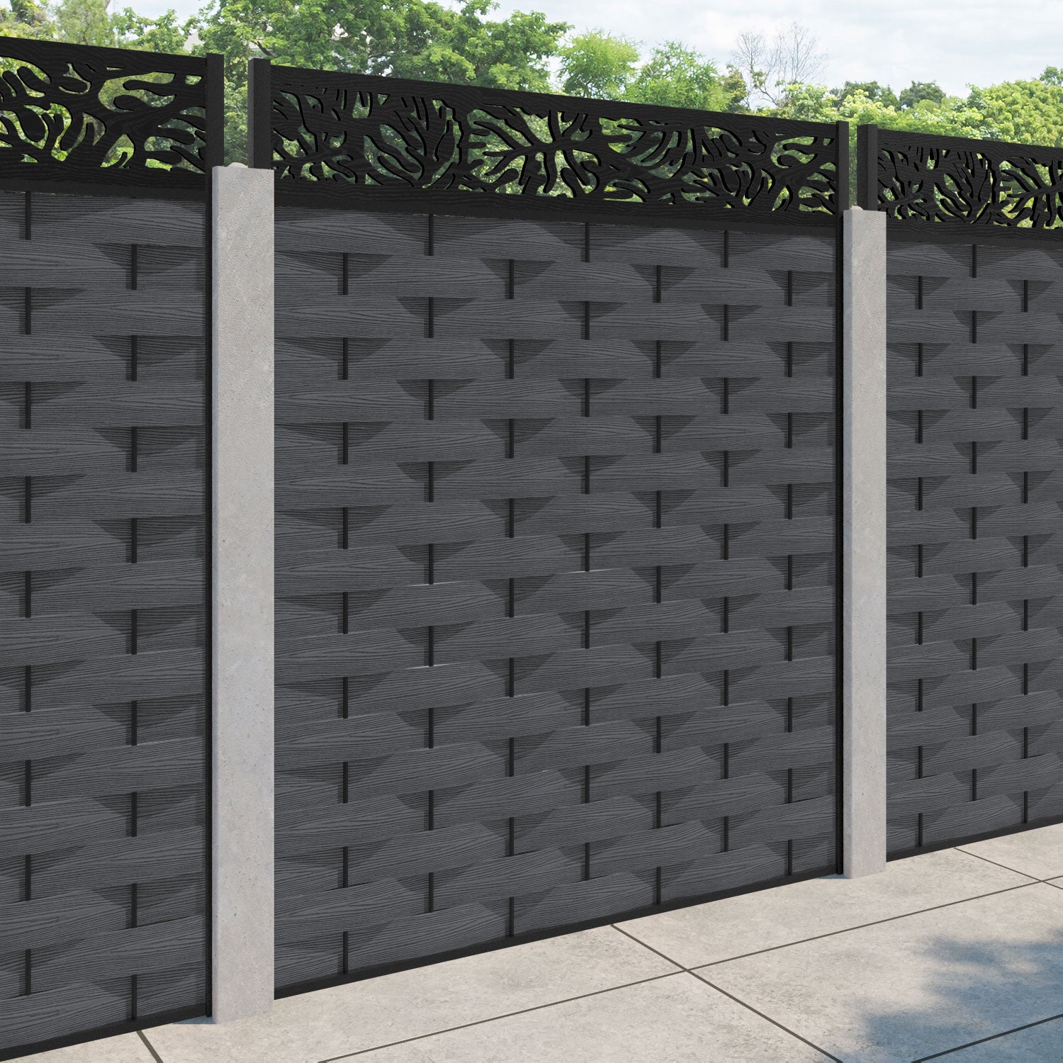 Ripple Botanic Fence Panel - Dark Grey - for existing concrete posts