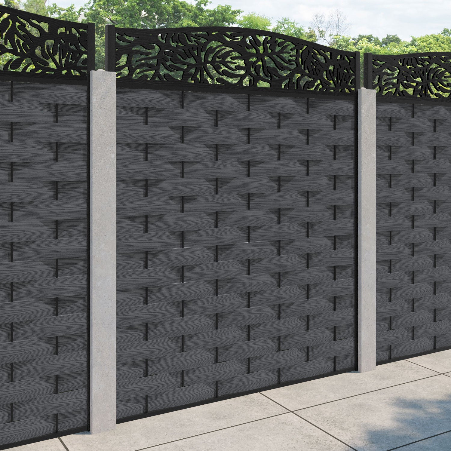 Ripple Botanic Curved Top Fence Panel - Dark Grey - for existing concrete posts