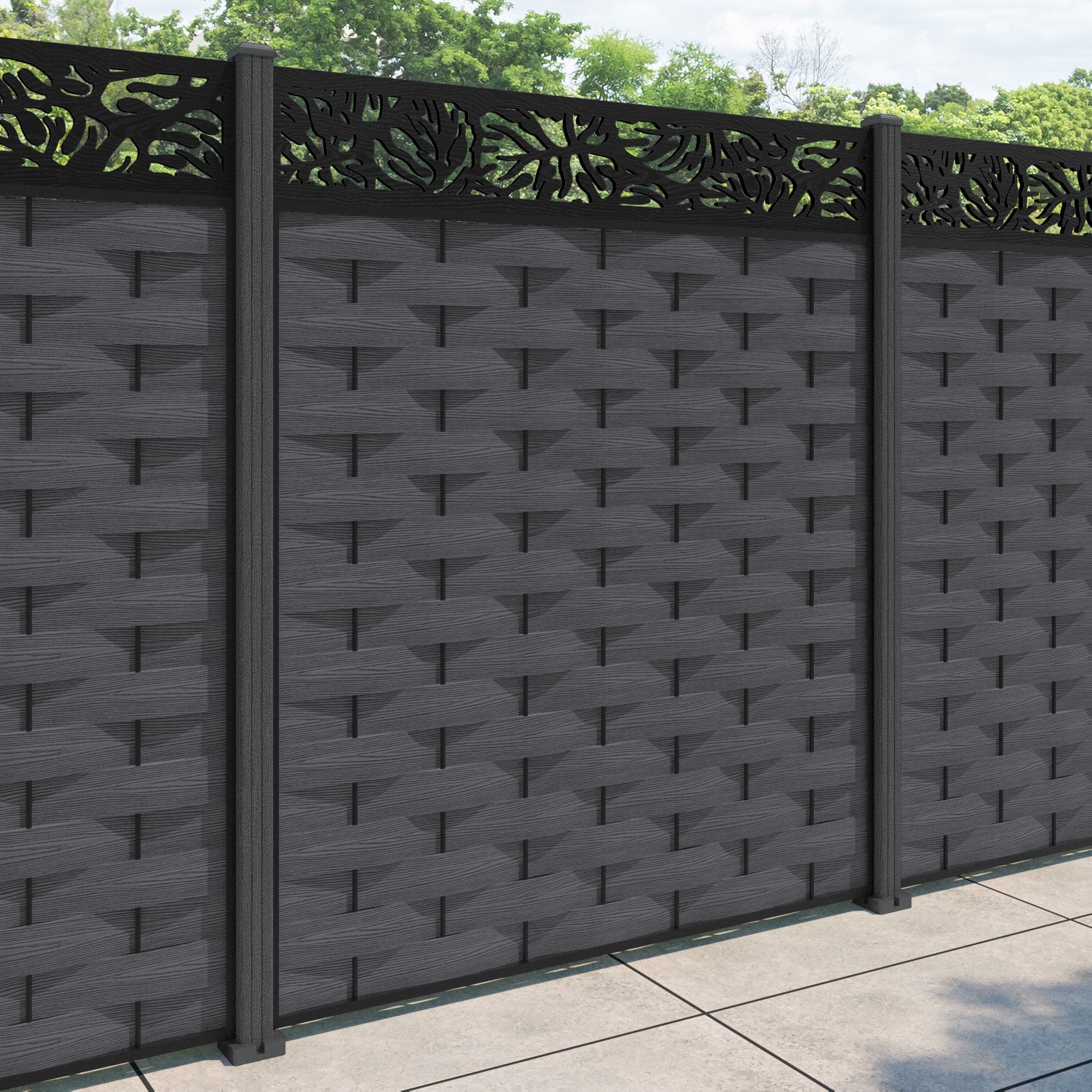 Ripple Botanic Fence Panel - Dark Grey - with our composite posts