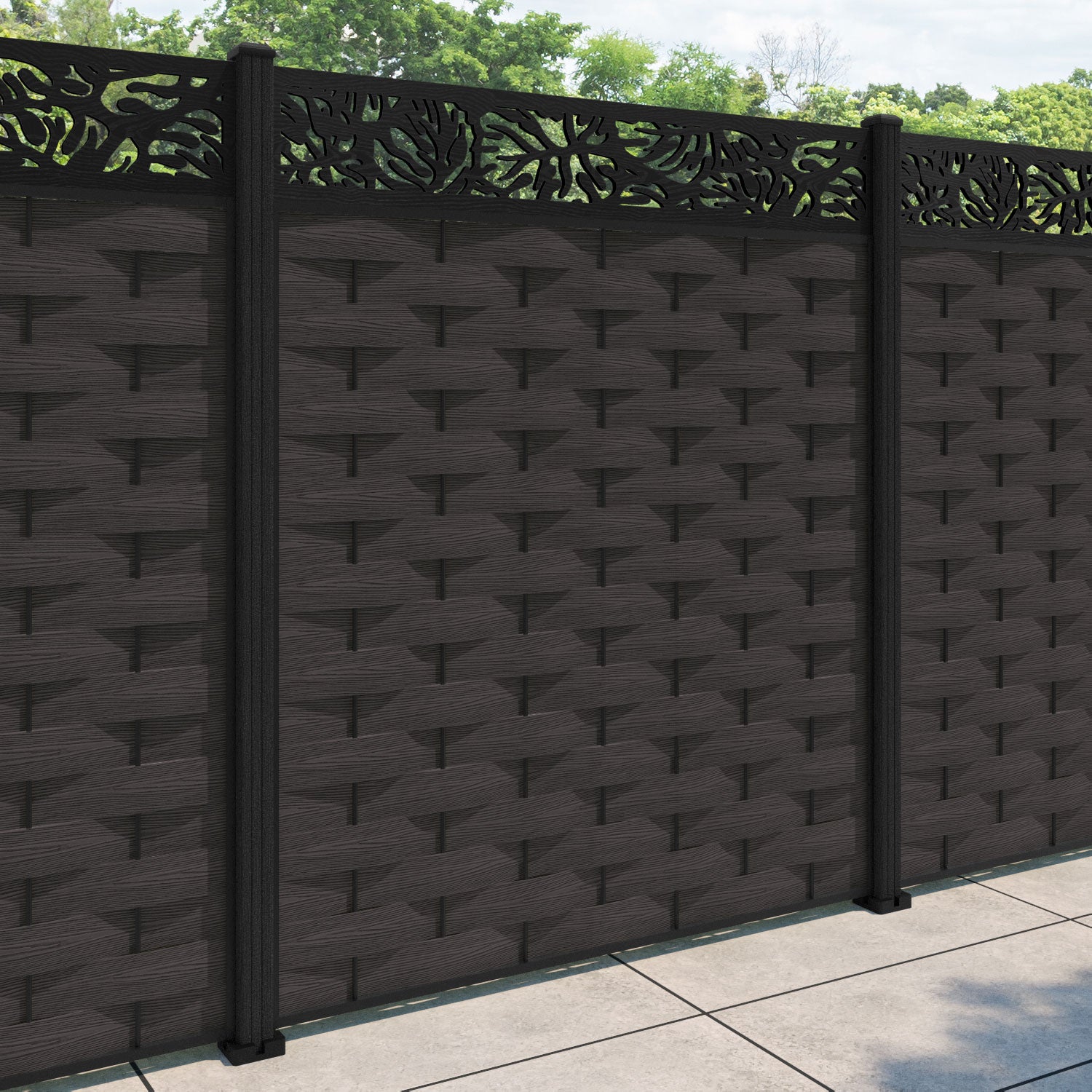 Ripple Botanic Fence Panel - Dark Oak - with our composite posts