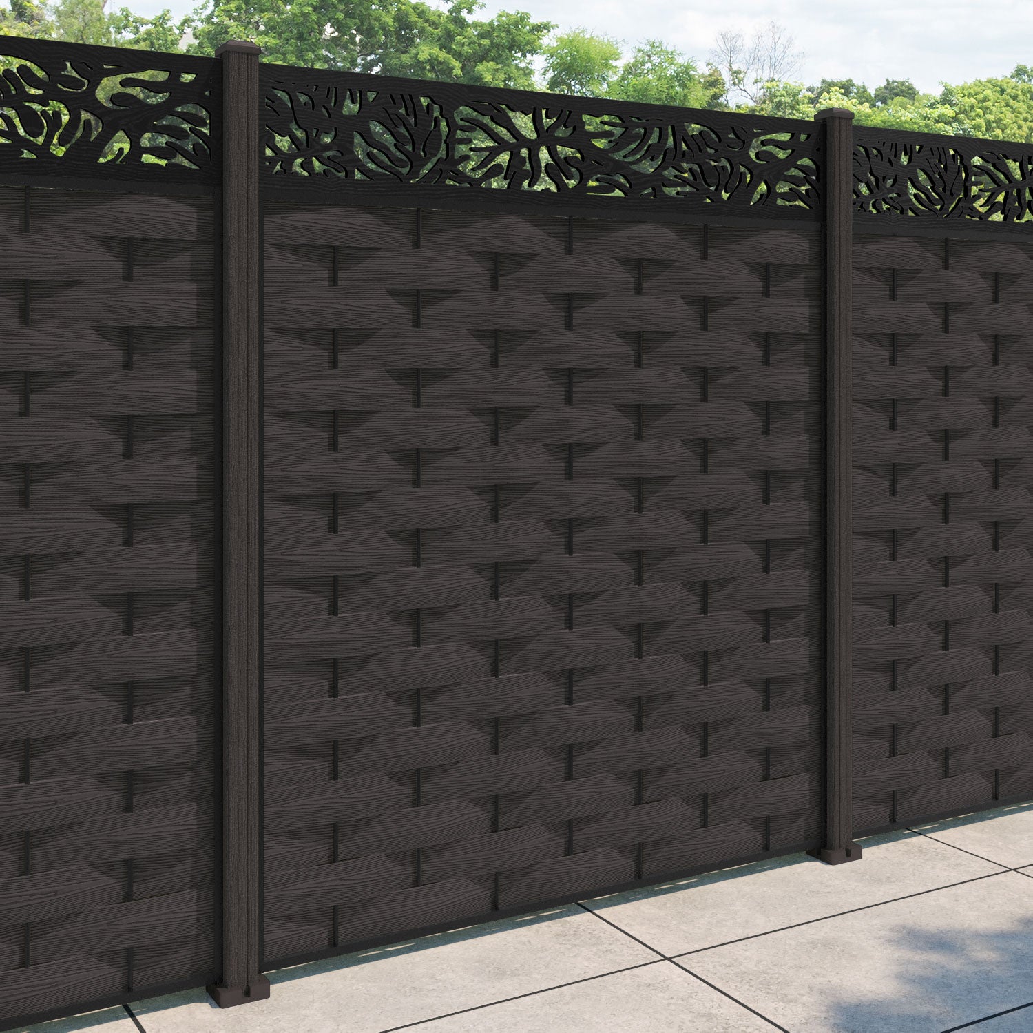 Ripple Botanic Fence Panel - Dark Oak - with our composite posts