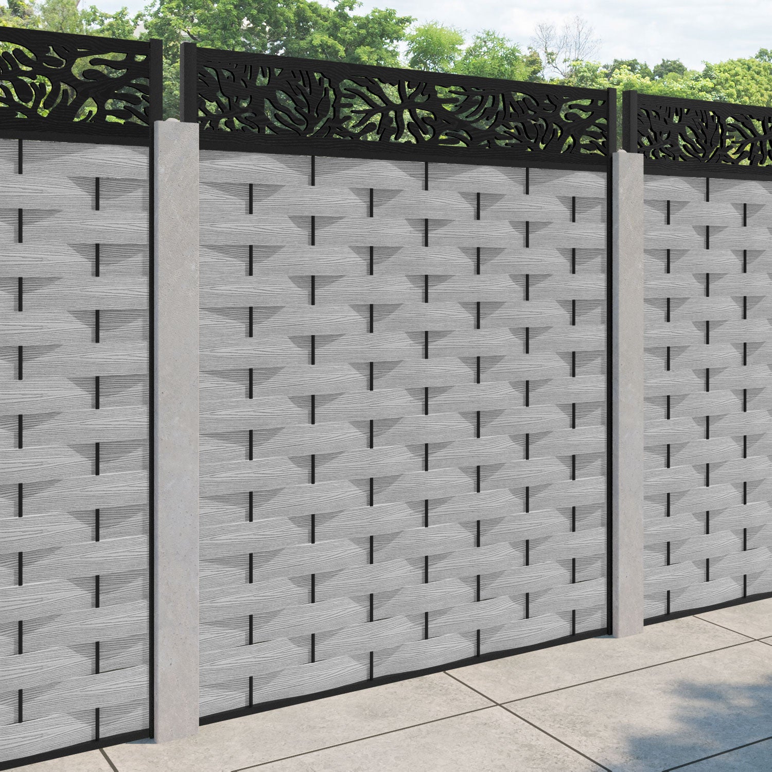 Ripple Botanic Fence Panel - Light Grey - for existing concrete posts