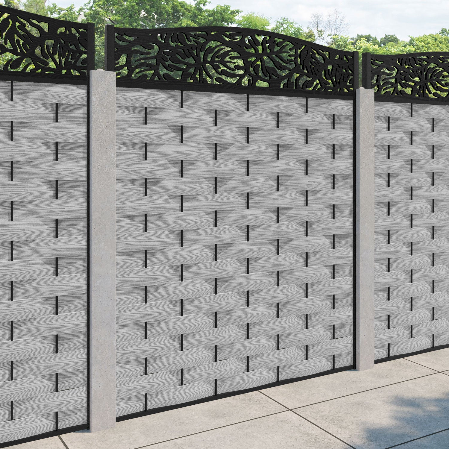 Ripple Botanic Curved Top Fence Panel - Light Grey - for existing concrete posts