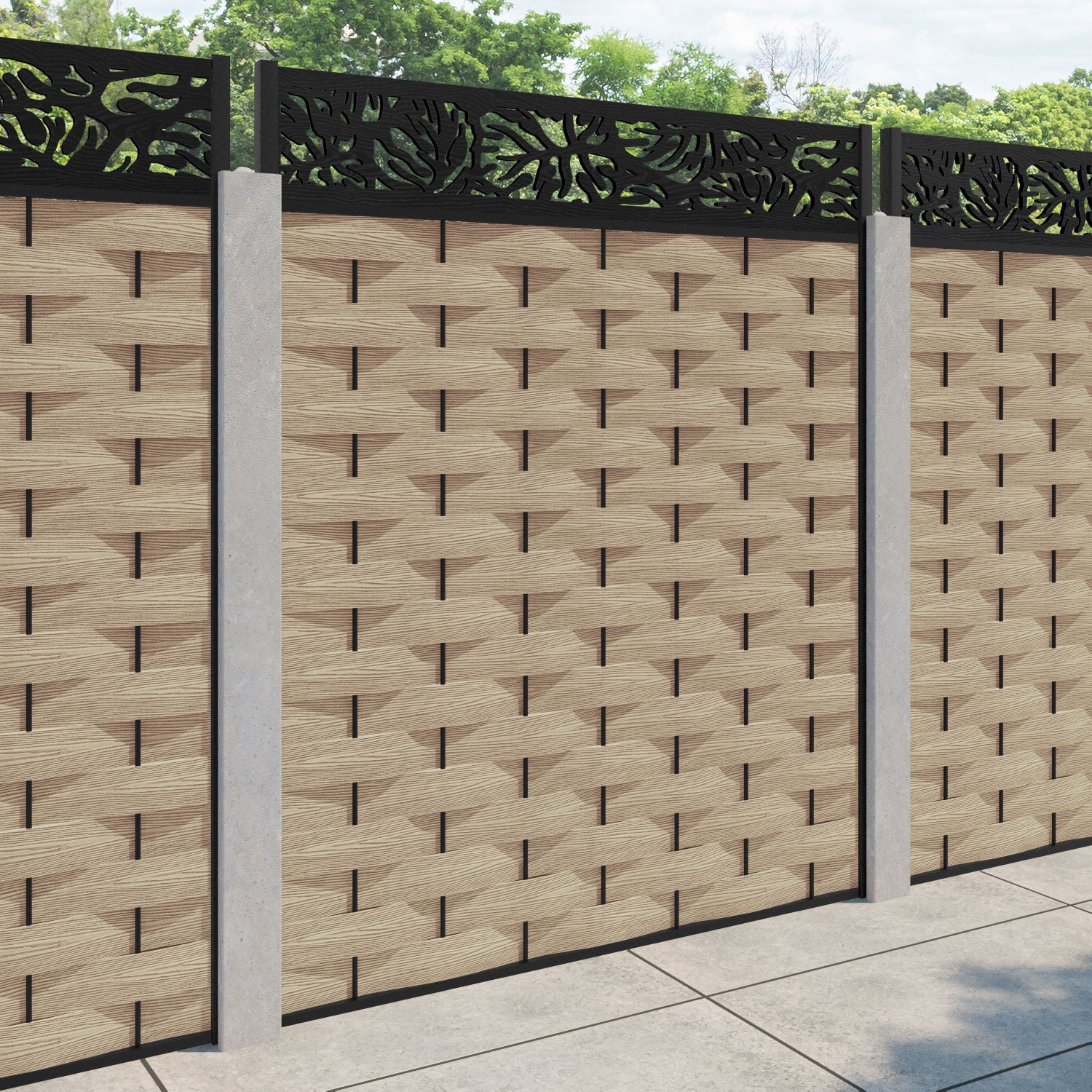 Ripple Botanic Fence Panel - Light Oak - for existing concrete posts