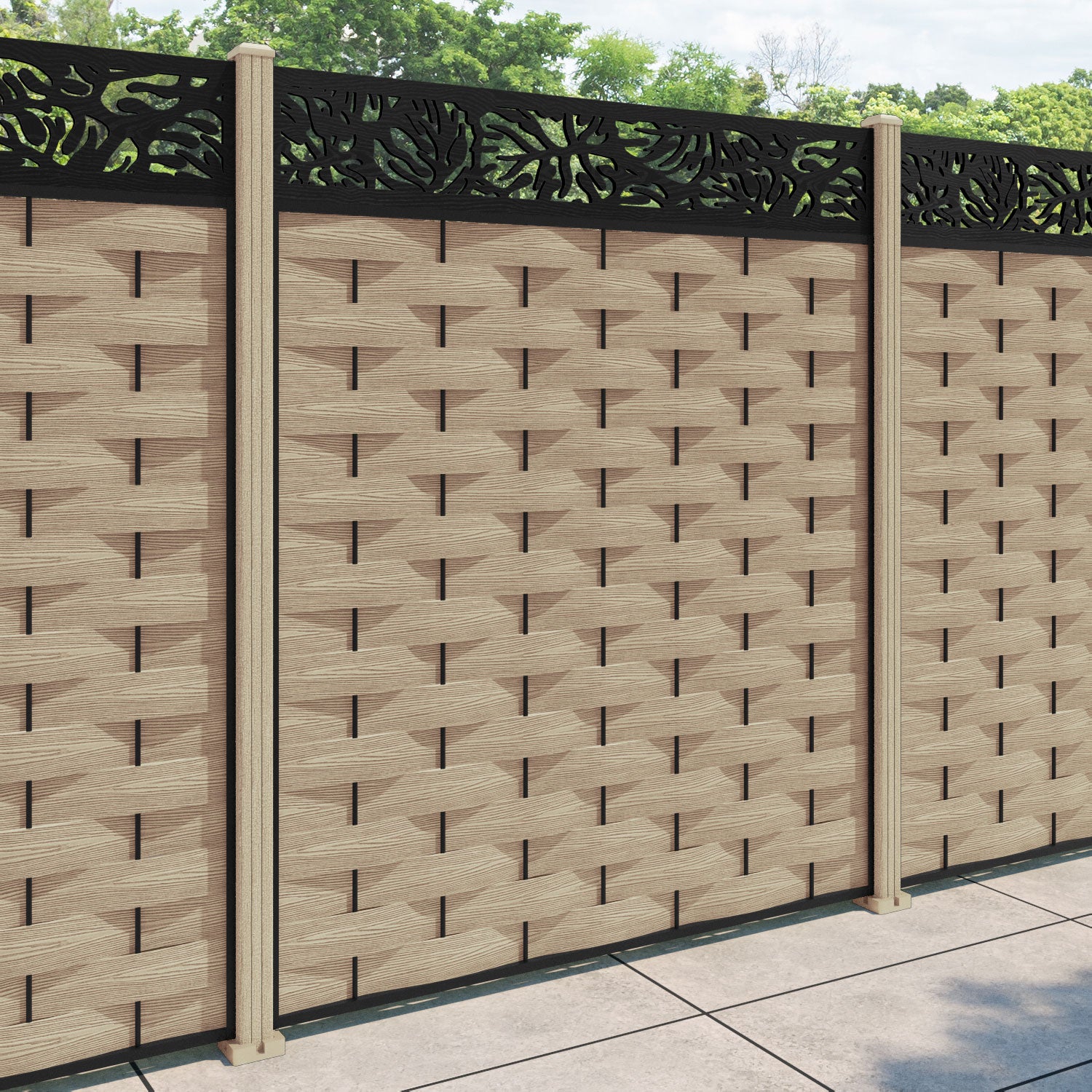 Ripple Botanic Fence Panel - Light Oak - with our composite posts
