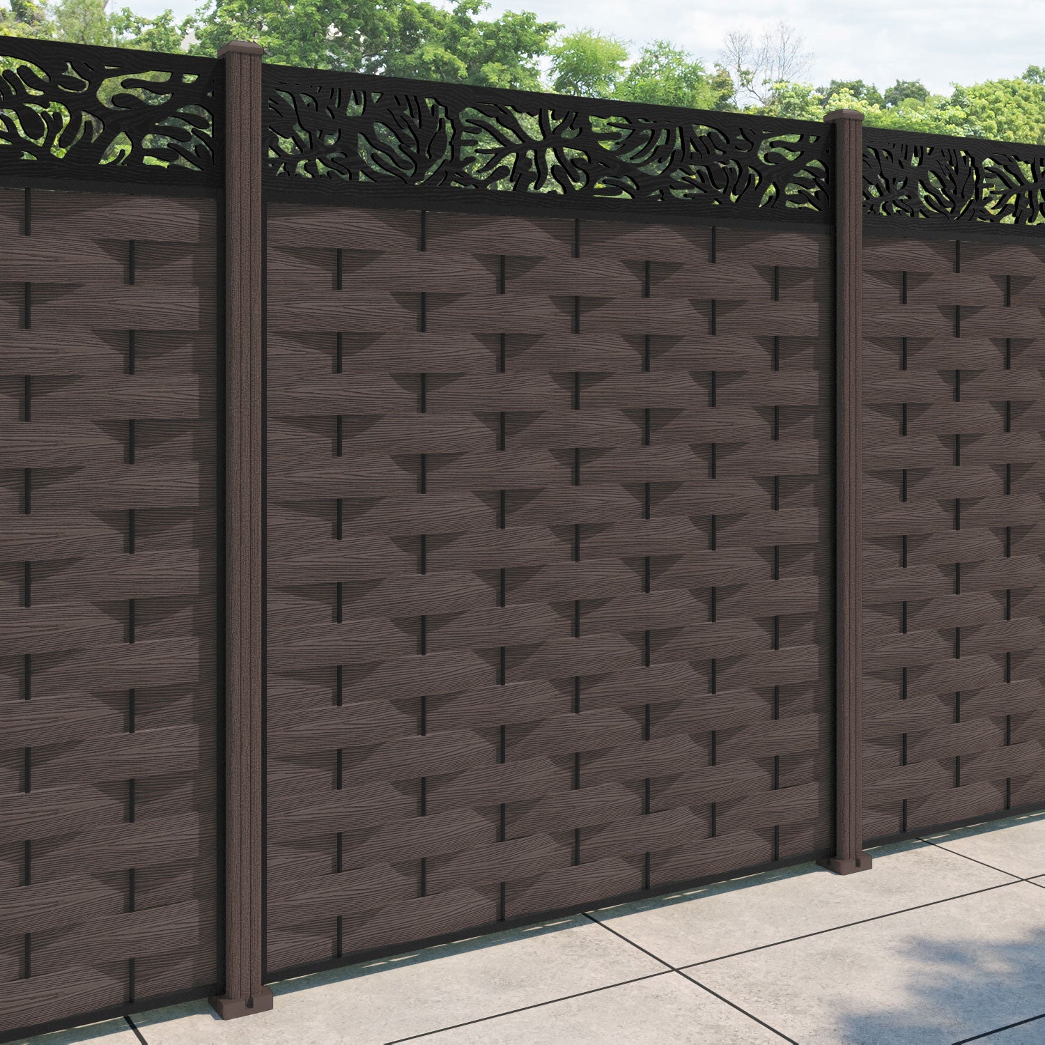 Ripple Botanic Fence Panel - Mid Brown - with our composite posts