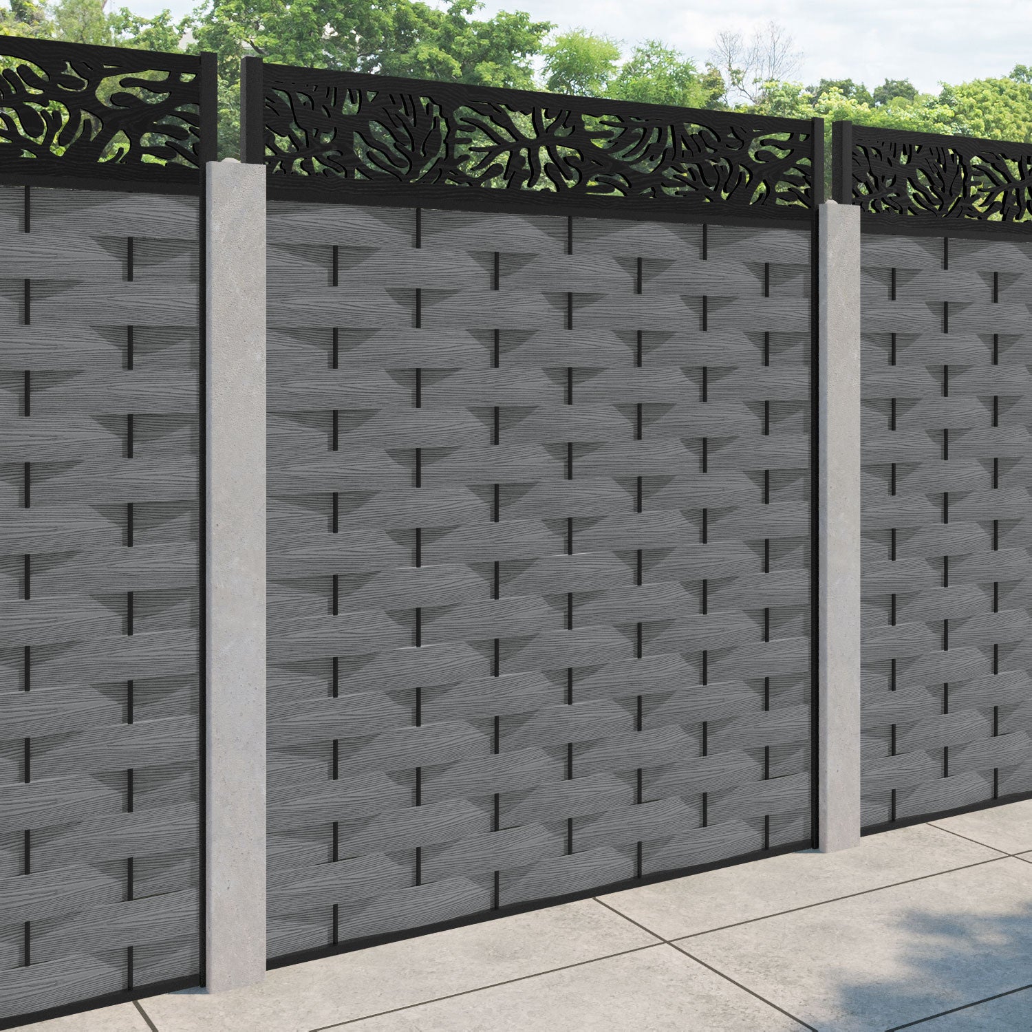 Ripple Botanic Fence Panel - Mid Grey - for existing concrete posts