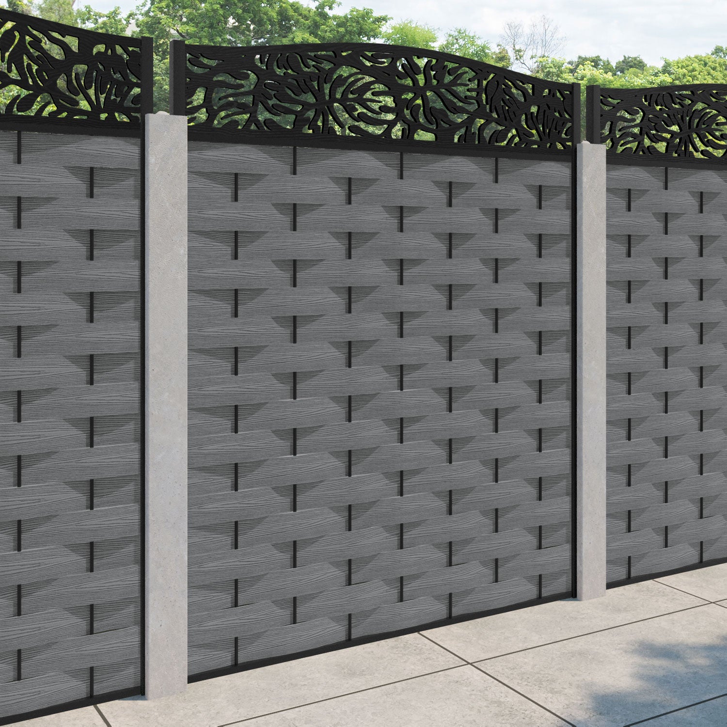 Ripple Botanic Curved Top Fence Panel - Mid Grey - for existing concrete posts