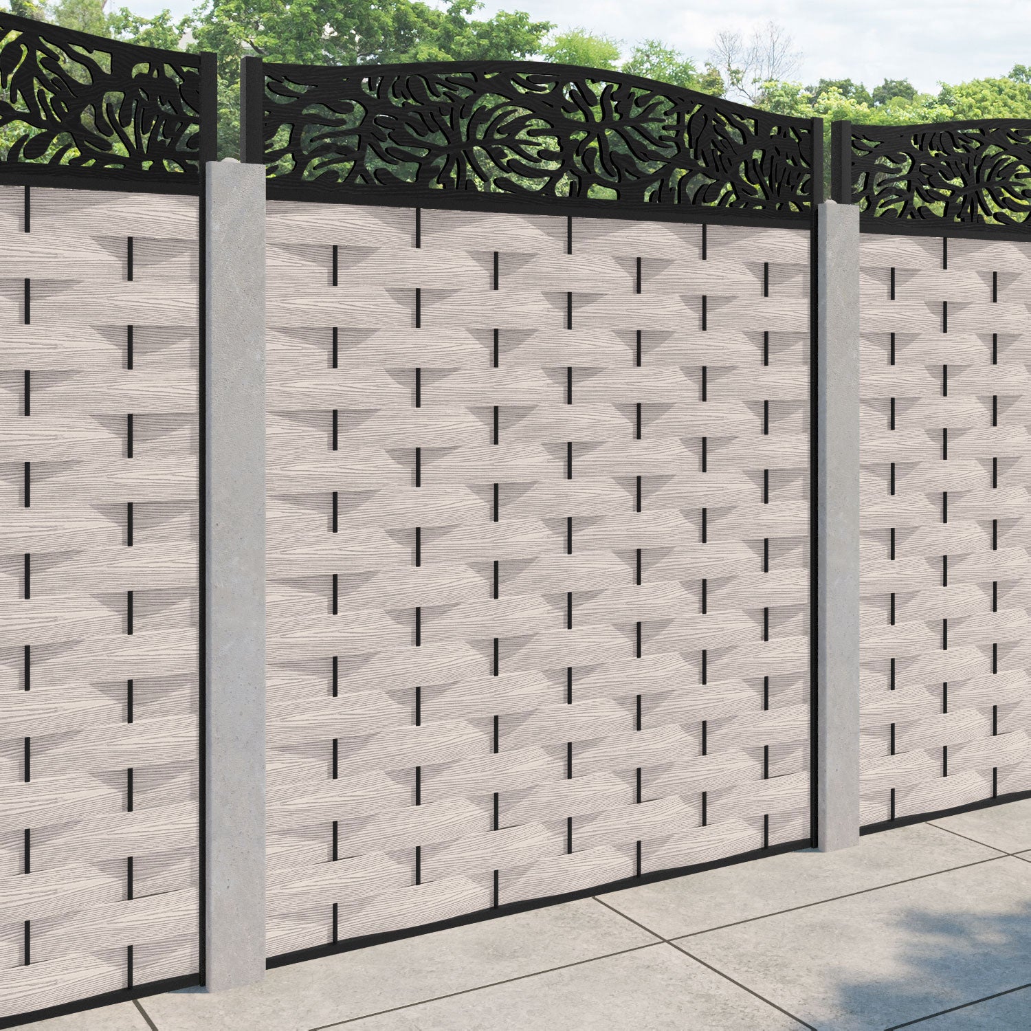Ripple Botanic Curved Top Fence Panel - Mid Stone - for existing concrete posts