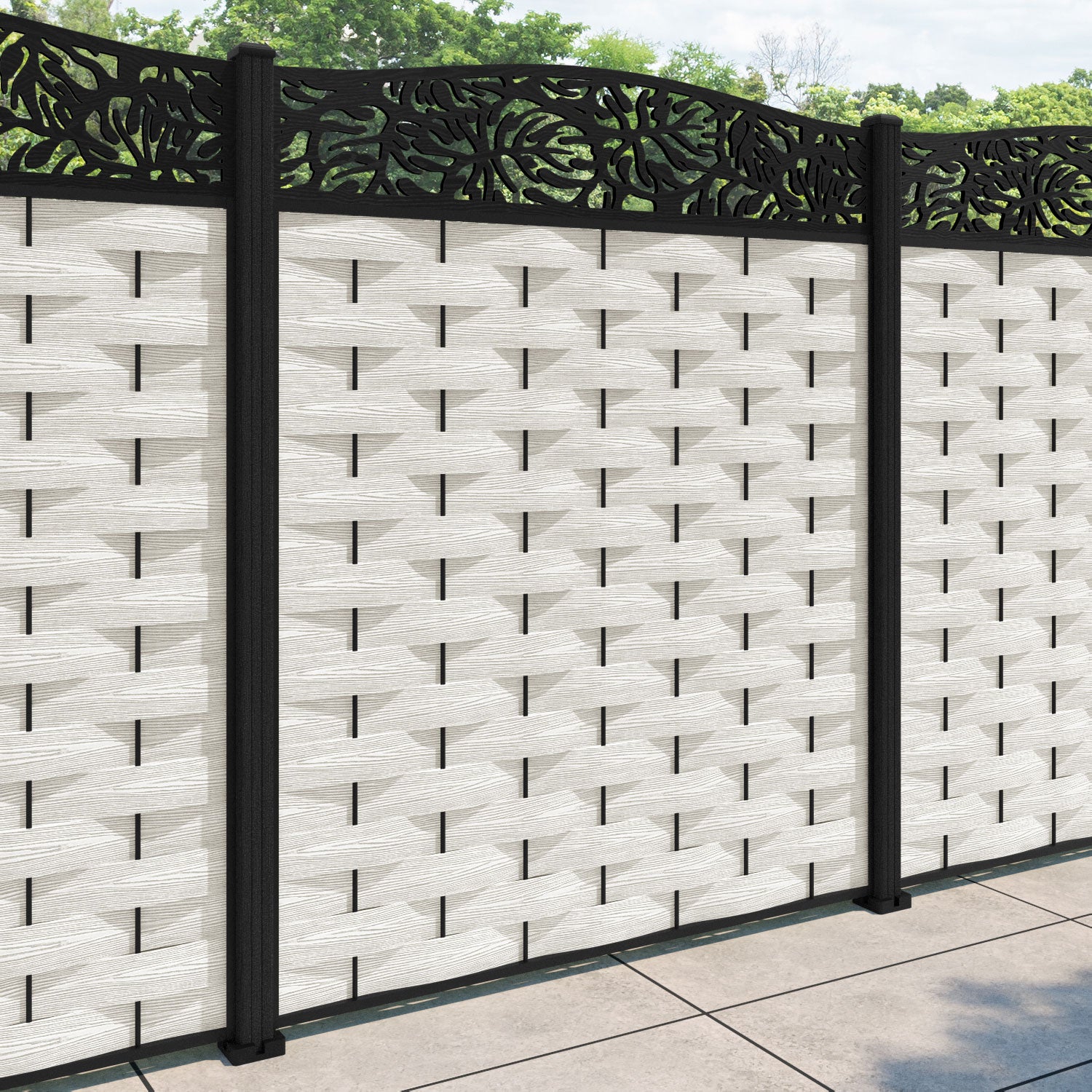 Ripple Botanic Curved Top Fence Panel - Light Stone - with our composite posts