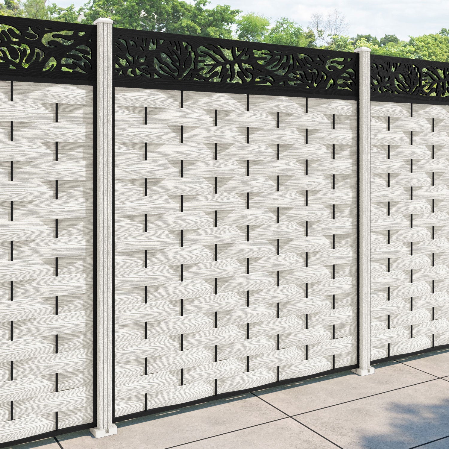 Ripple Botanic Fence Panel - Light Stone - with our composite posts