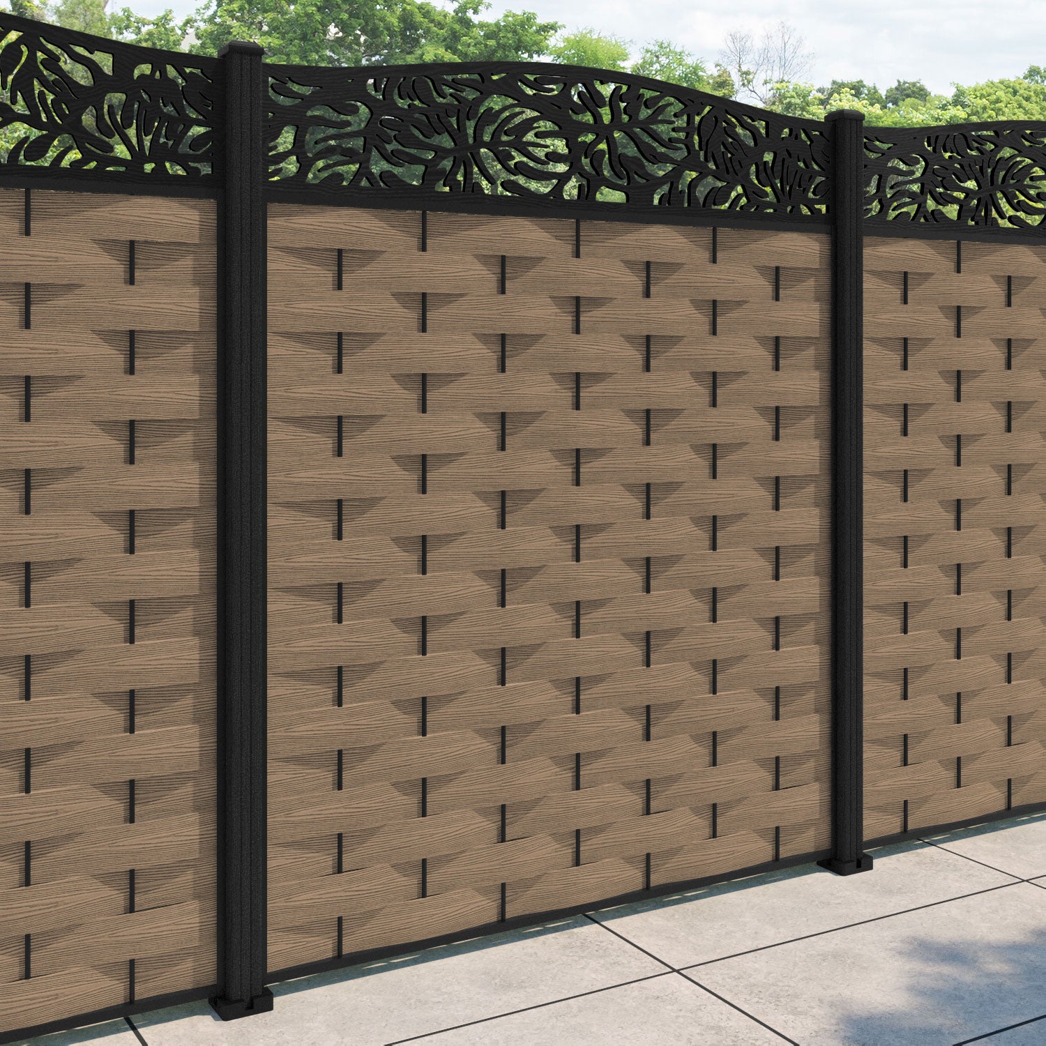 Ripple Botanic Curved Top Fence Panel - Teak - with our composite posts